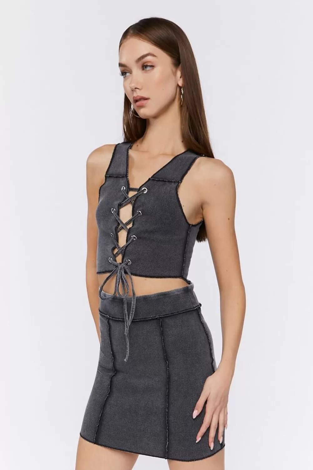 Forever 21 Lace-Up Crop Top & Mini Skirt Set | Women Tops
