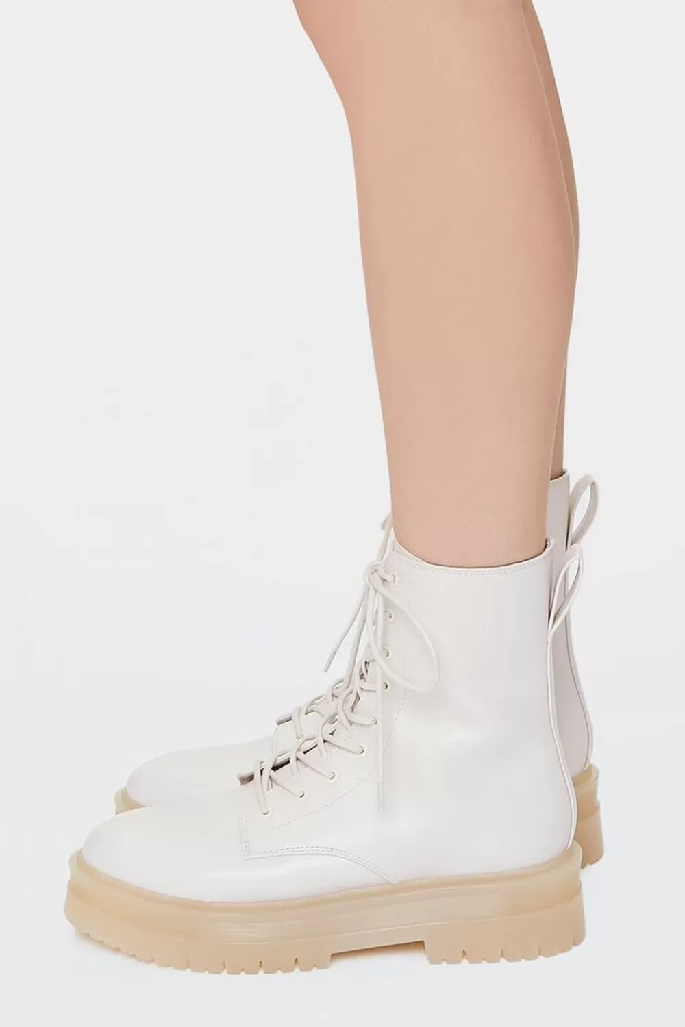 Boots + Booties>Forever 21 Lace-Up Faux Leather Booties Cream