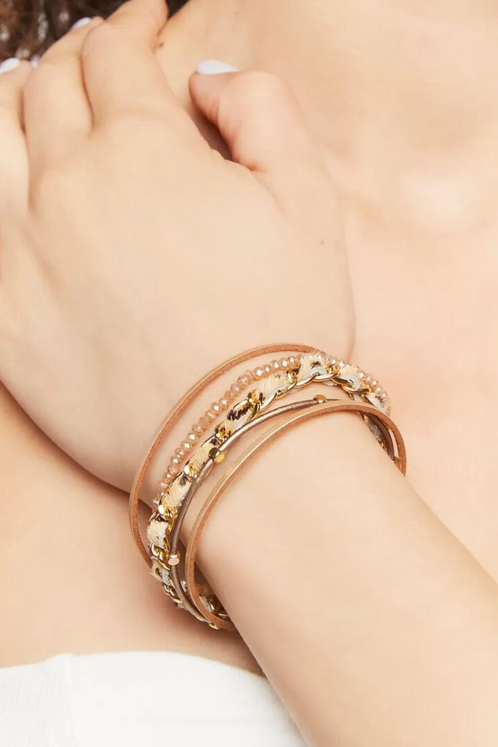 Bracelets>Forever 21 Layered Chain Bracelet Gold/Tan