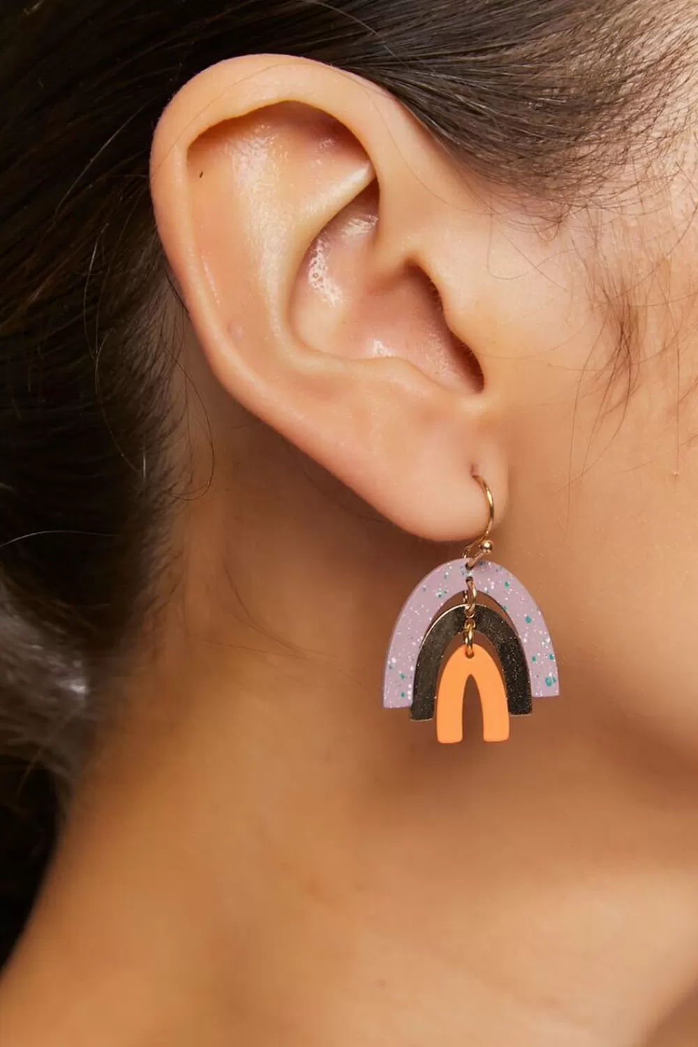 Earrings>Forever 21 Layered Rainbow Drop Earrings Pink/Gold