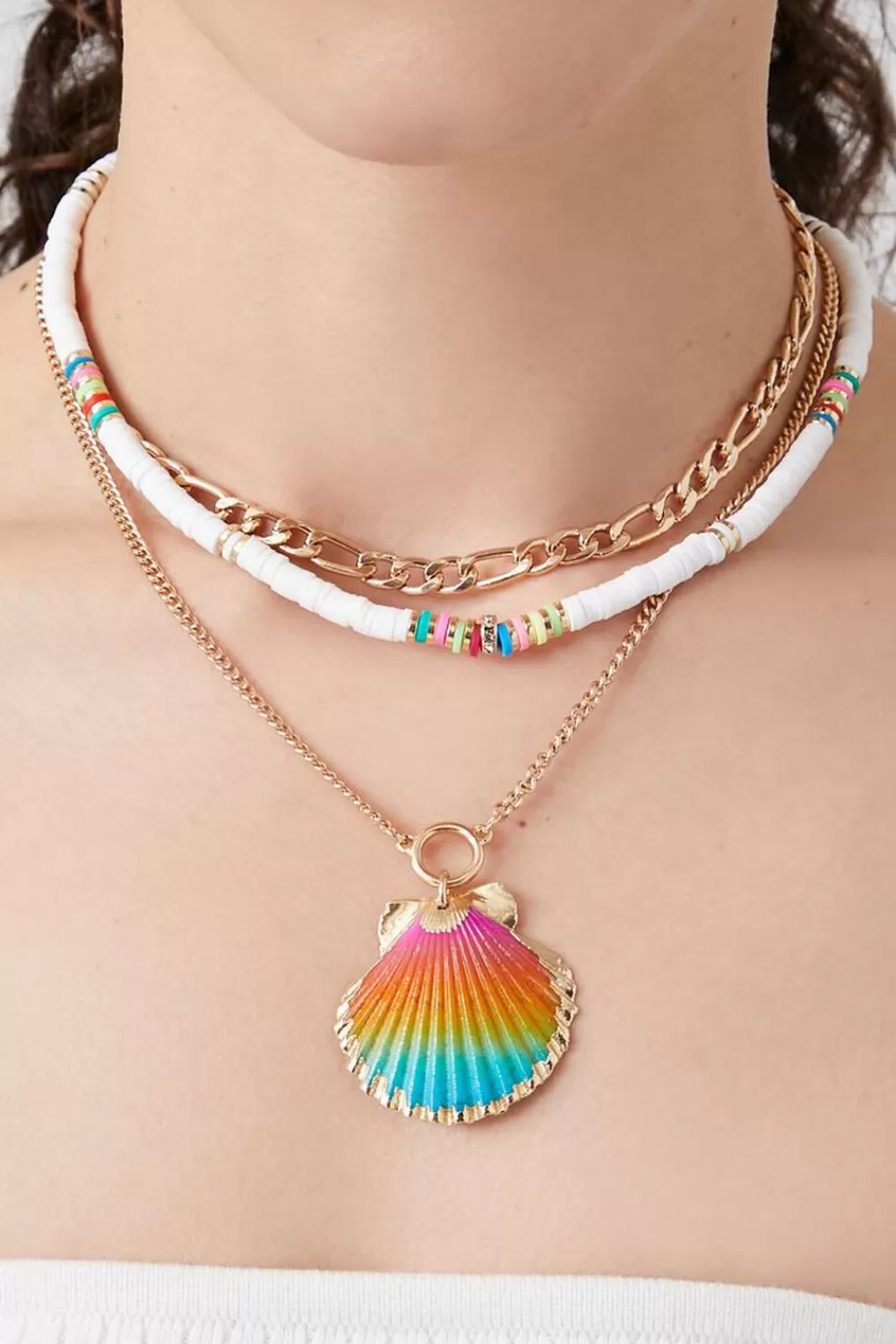 Necklaces>Forever 21 Layered Seashell Pendant Necklace Gold/White