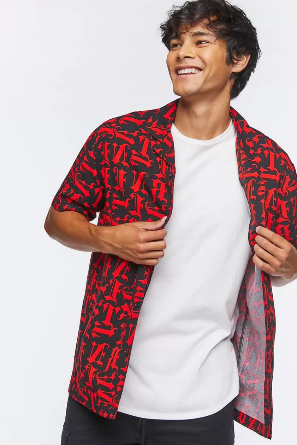 Shirts>Forever 21 Lettered Print Shirt Black/Red