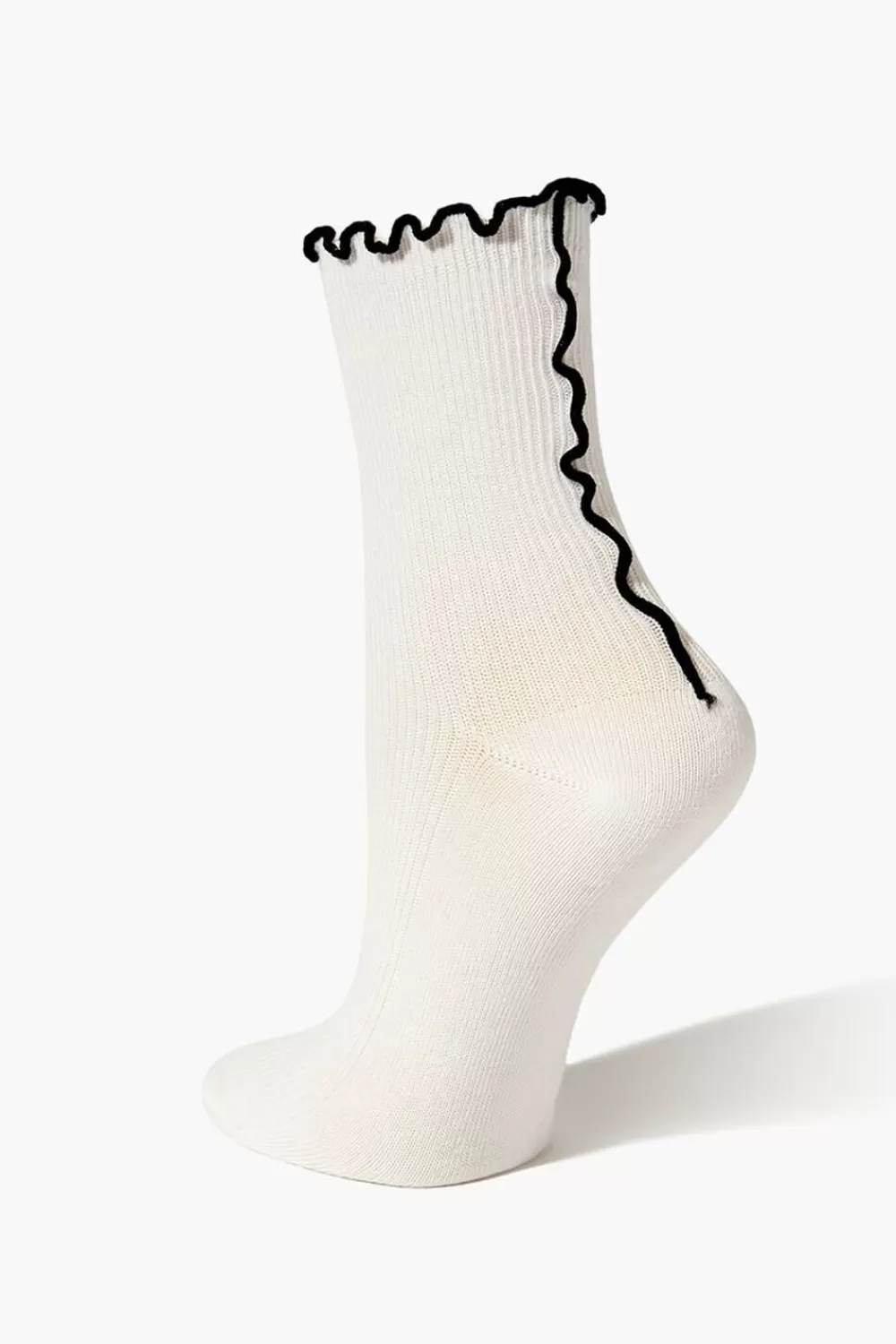 Socks + Tights>Forever 21 Lettuce-Edge Crew Socks White/Black
