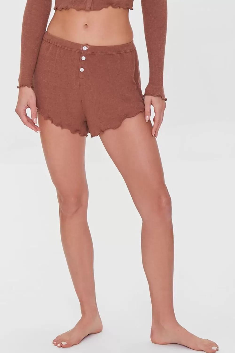 Matching Sets>Forever 21 Lettuce-Edge Lounge Shorts Root Beer