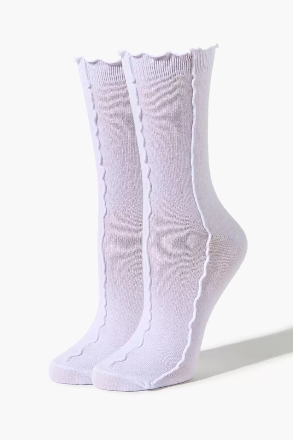 Socks + Tights>Forever 21 Lettuce-Edge Seamed Crew Socks White