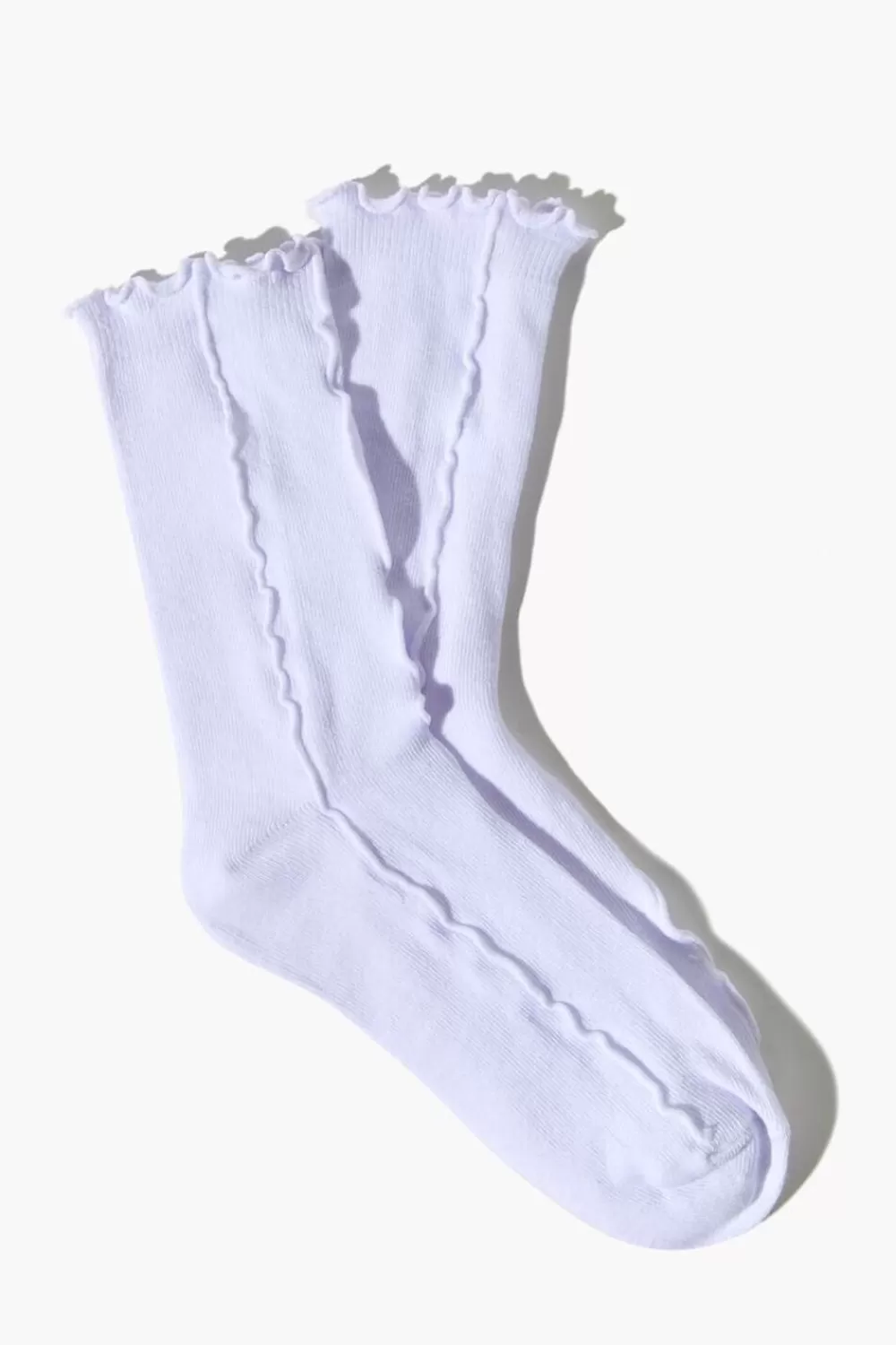 Socks + Tights>Forever 21 Lettuce-Edge Seamed Crew Socks White