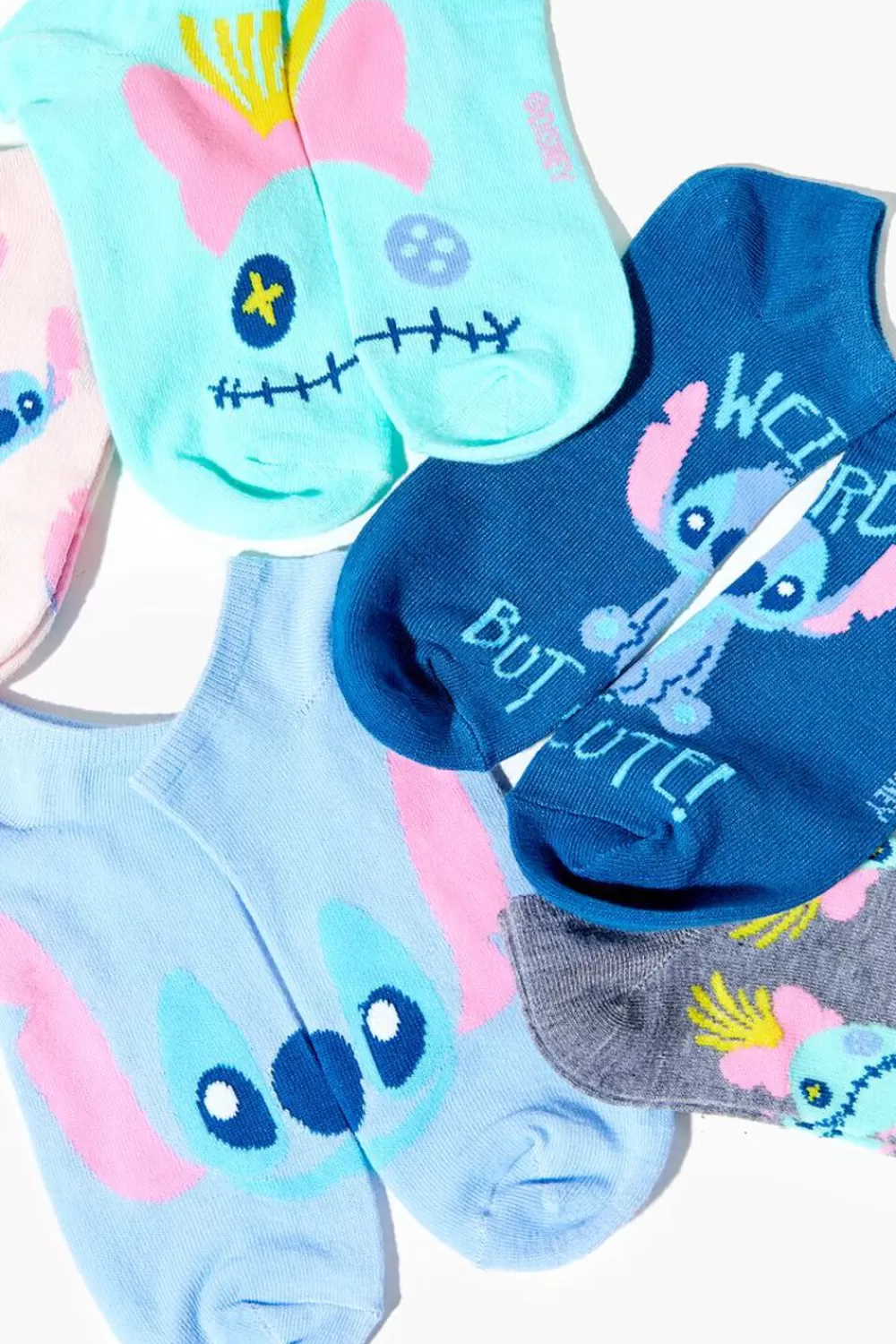 Socks + Tights>Forever 21 Lilo & Stitch Ankle Sock Set - 5 Pack Pink/Multi