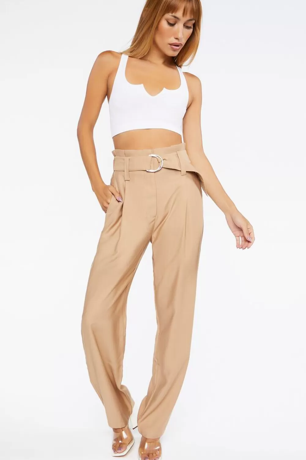 Bottoms>Forever 21 Linen Wide-Leg Pants Khaki
