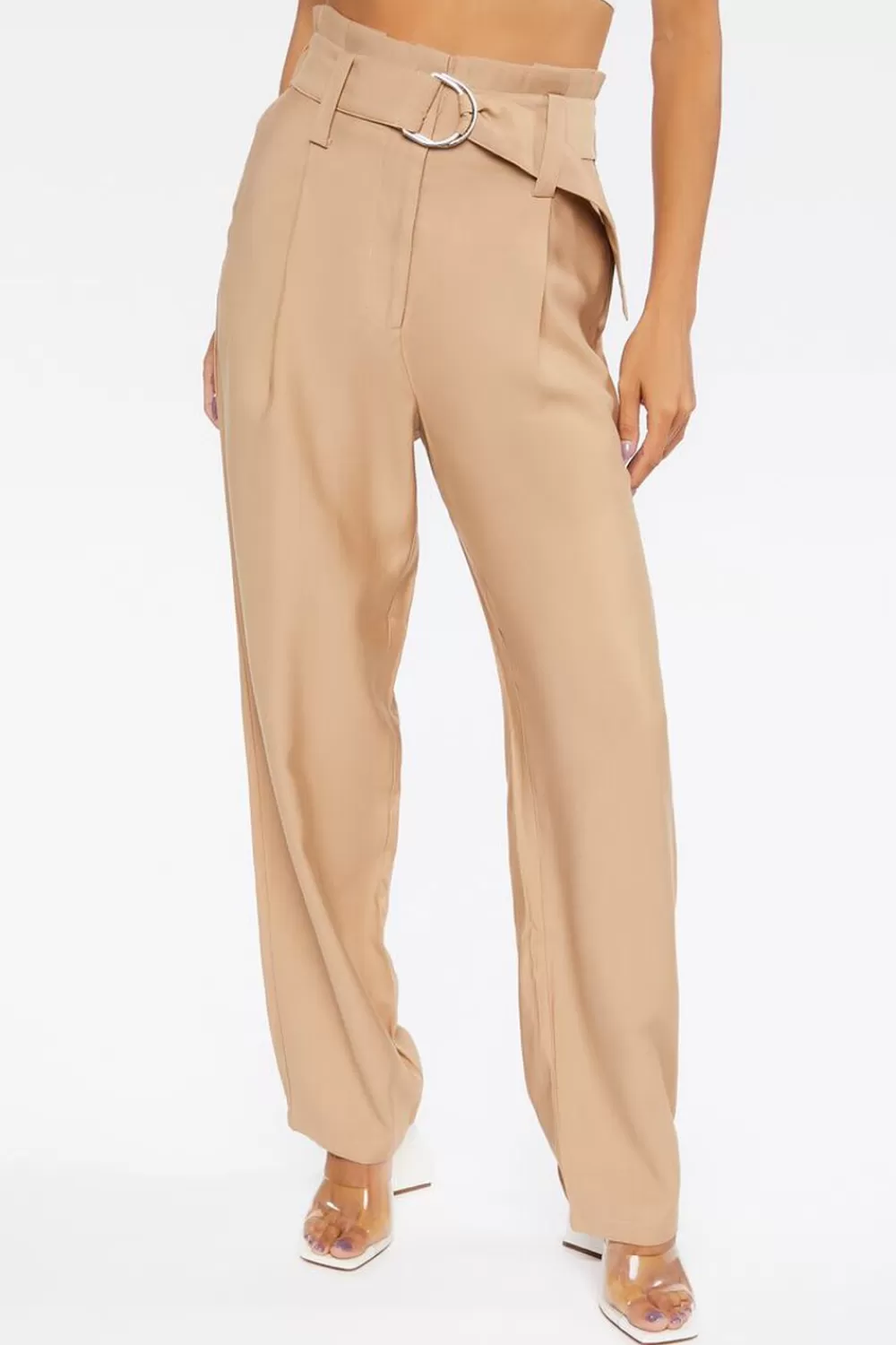 Bottoms>Forever 21 Linen Wide-Leg Pants Khaki