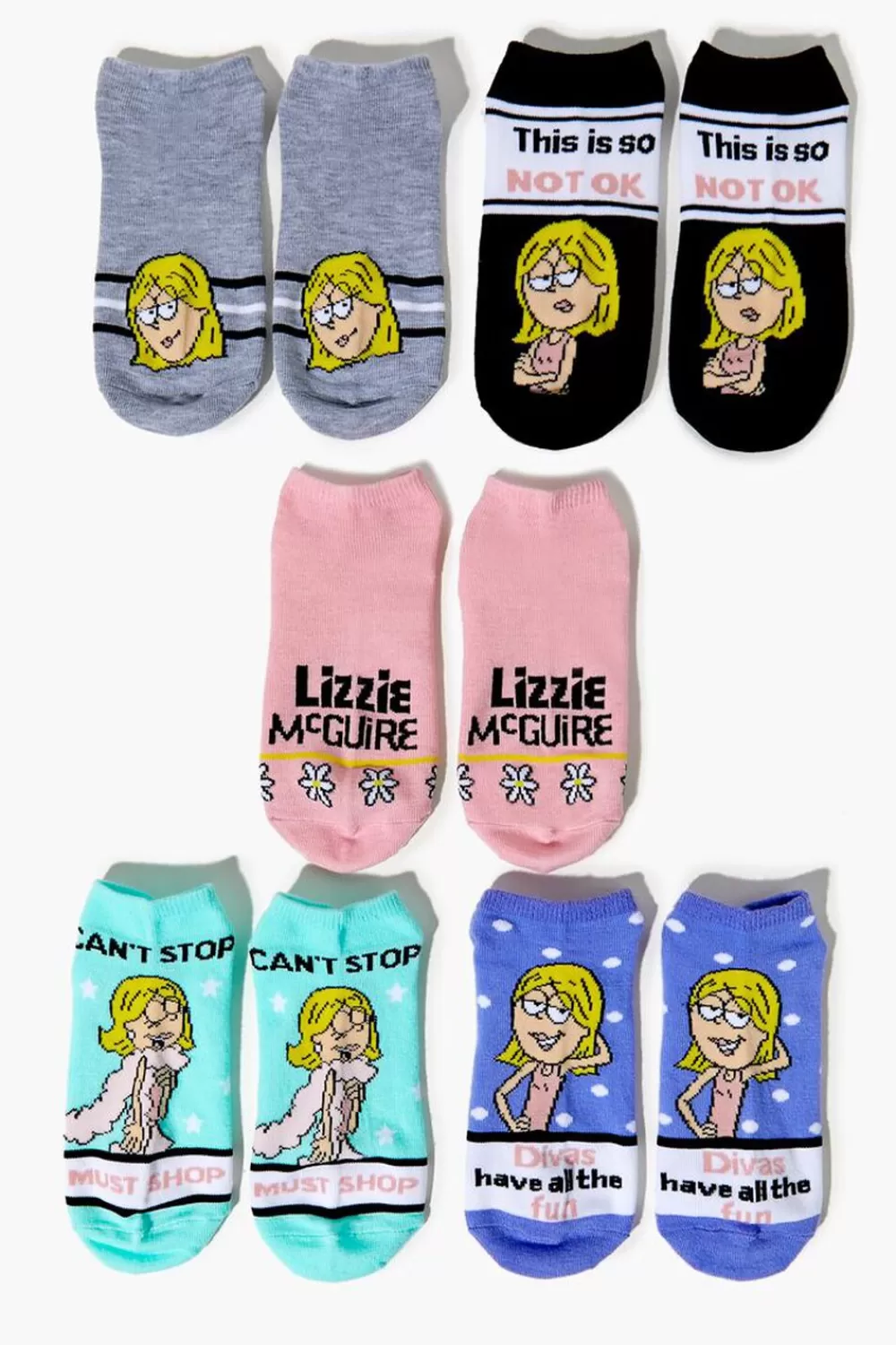 Socks + Tights>Forever 21 Lizzie Mcguire Ankle Sock Set - 5 Pack Blue/Multi