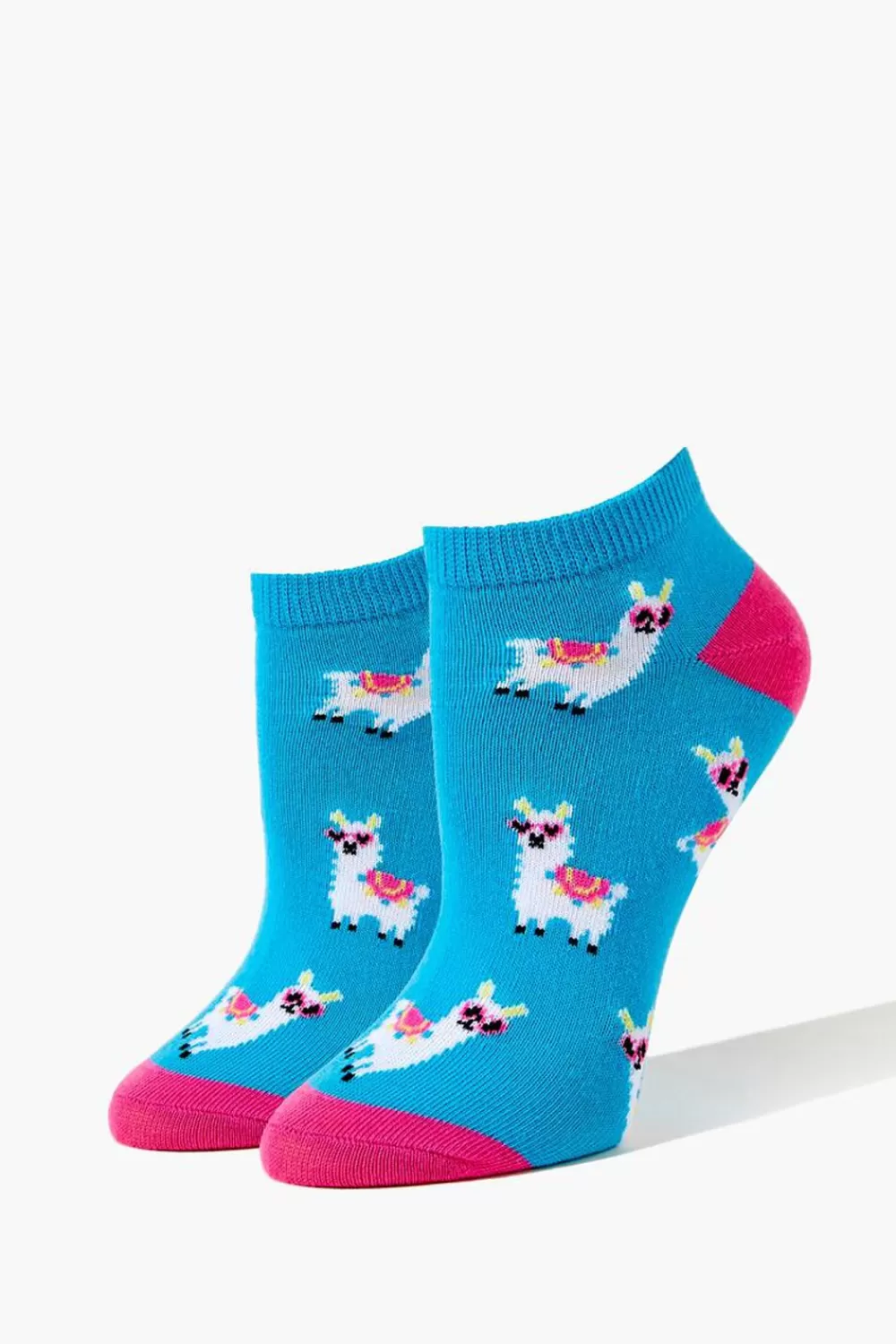 Socks + Tights>Forever 21 Llama Print Ankle Socks Blue/Multi