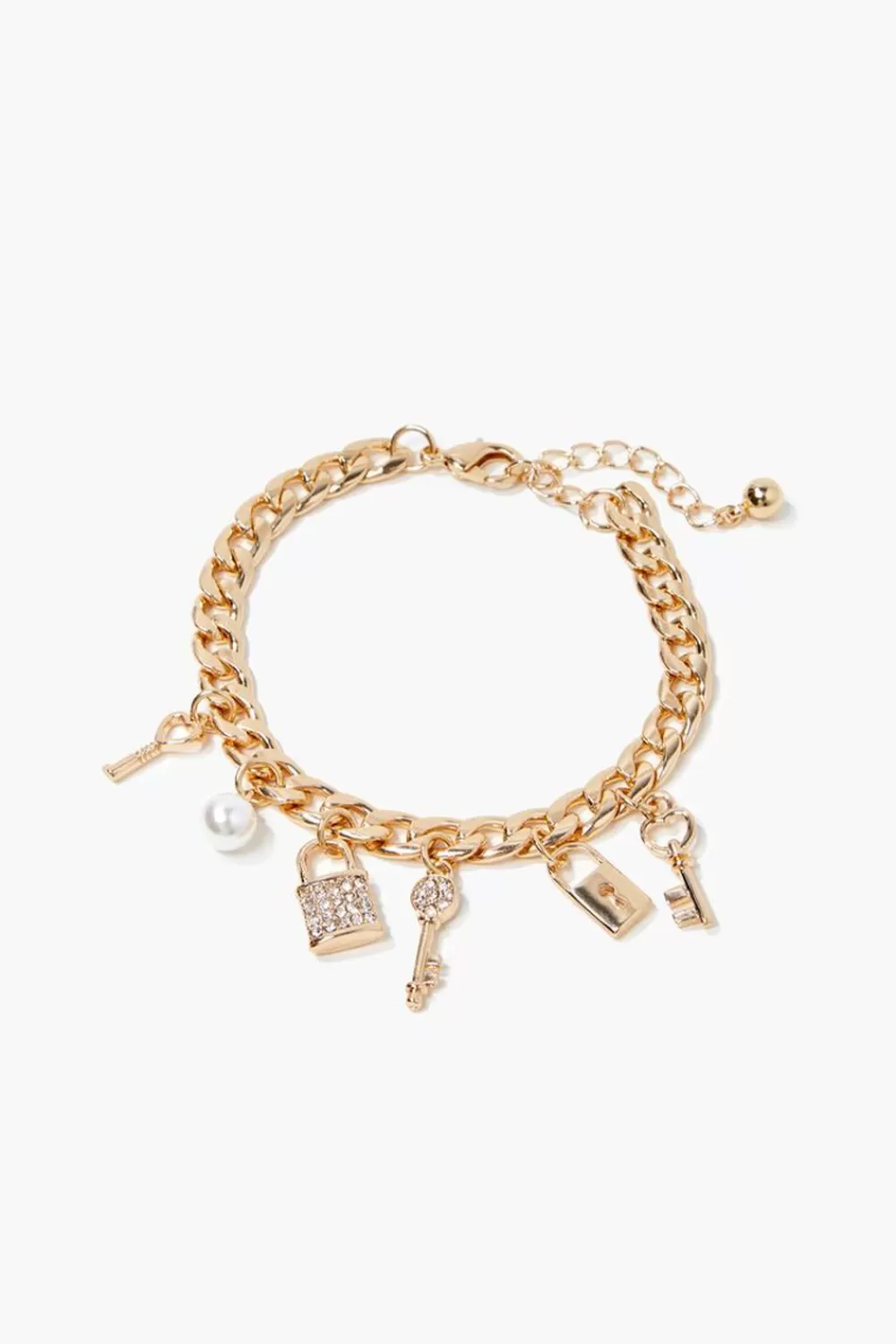 Bracelets>Forever 21 Lock & Key Charm Bracelet Gold
