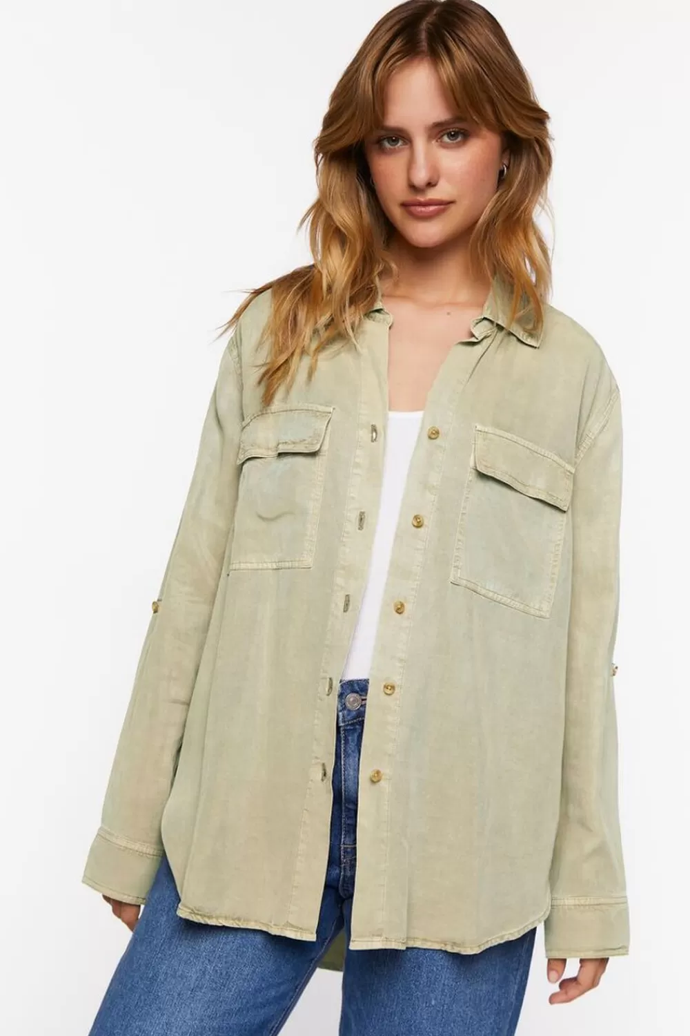 Forever 21 Long-Sleeve Dolphin-Hem Shirt | Women Tops