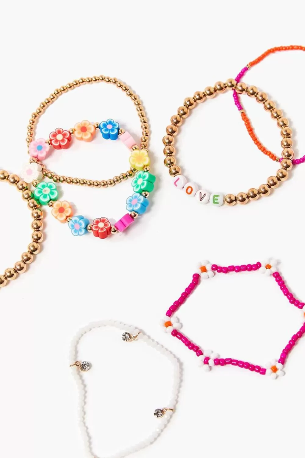 Bracelets>Forever 21 Love Beaded Stretch Bracelet Set Pink/Multi