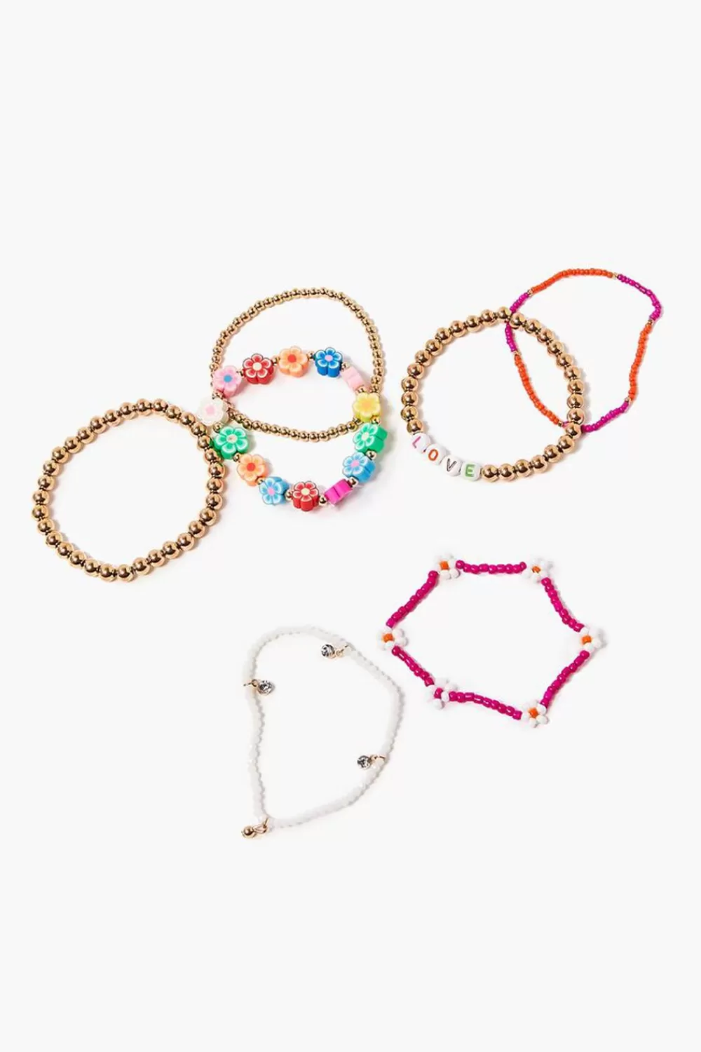 Bracelets>Forever 21 Love Beaded Stretch Bracelet Set Pink/Multi