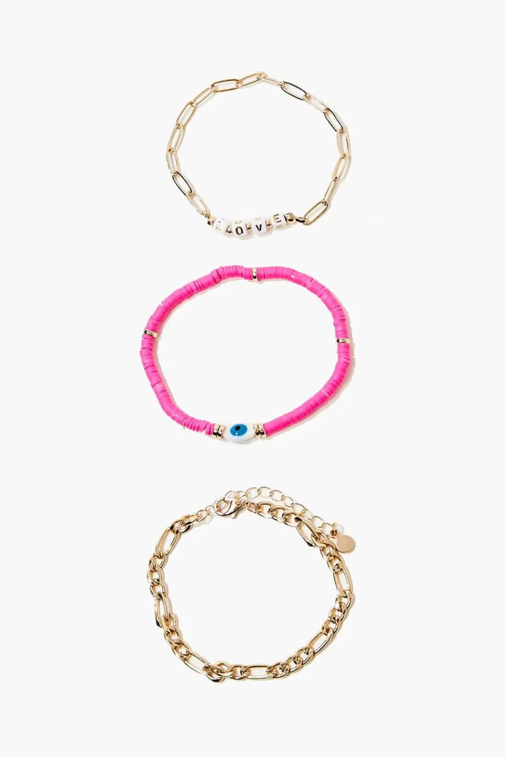 Bracelets>Forever 21 Love Chain Bracelet Set Gold/Pink