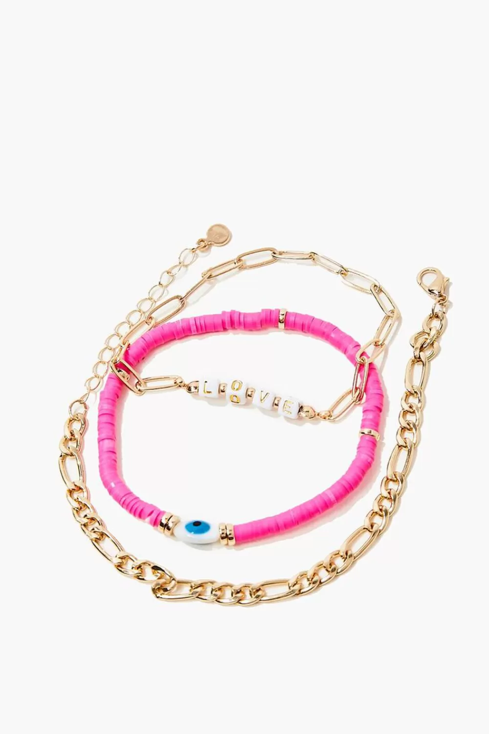 Bracelets>Forever 21 Love Chain Bracelet Set Gold/Pink