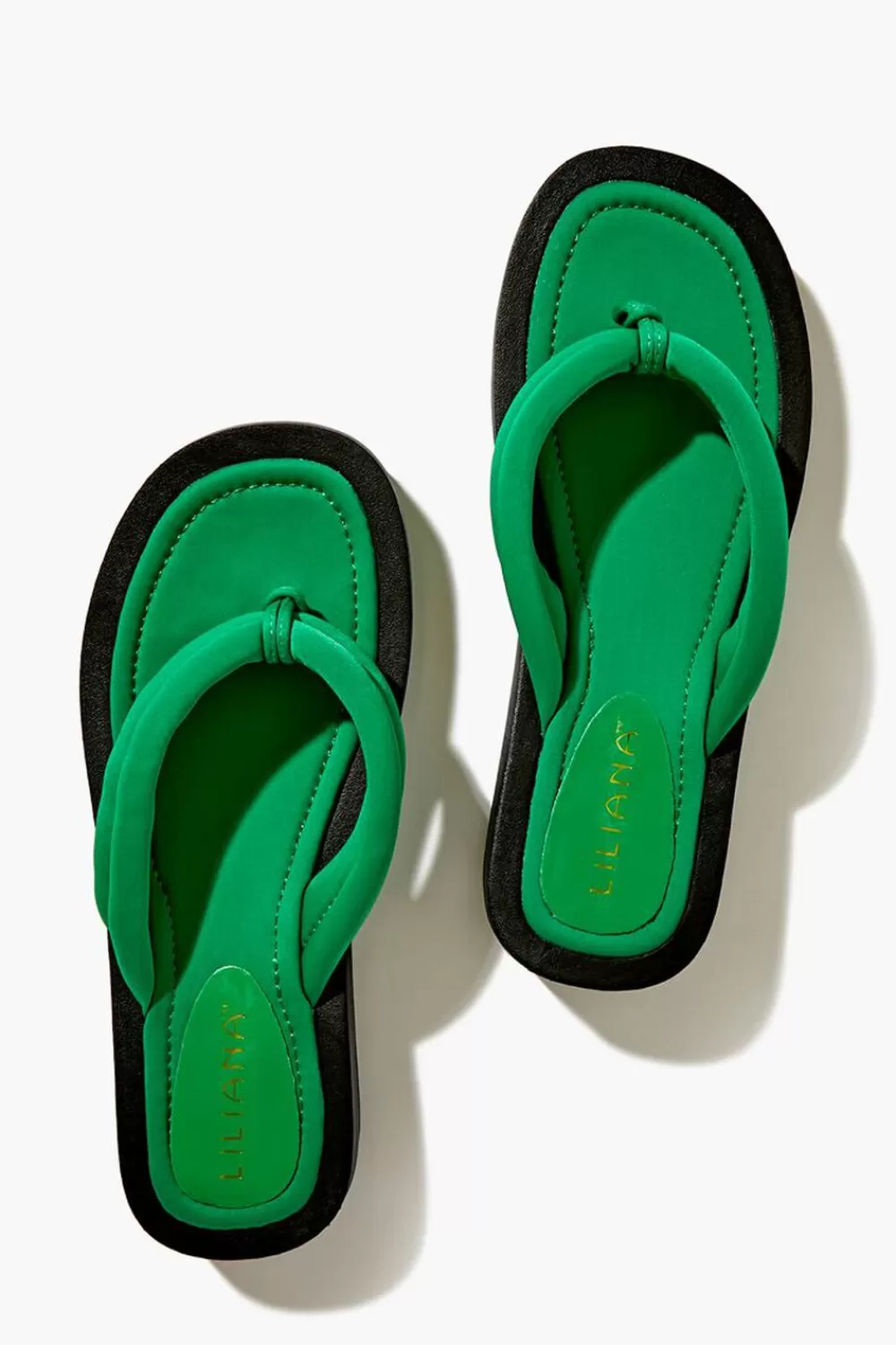 Swimwear>Forever 21 Low-Platform Thong Sandals Green
