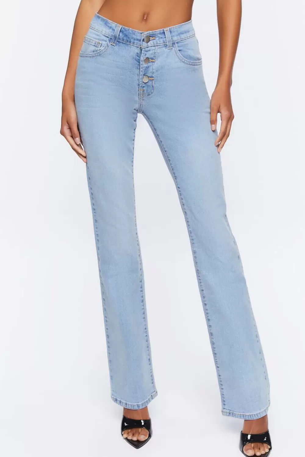 Bottoms>Forever 21 Low-Rise Bootcut Jeans Light Denim