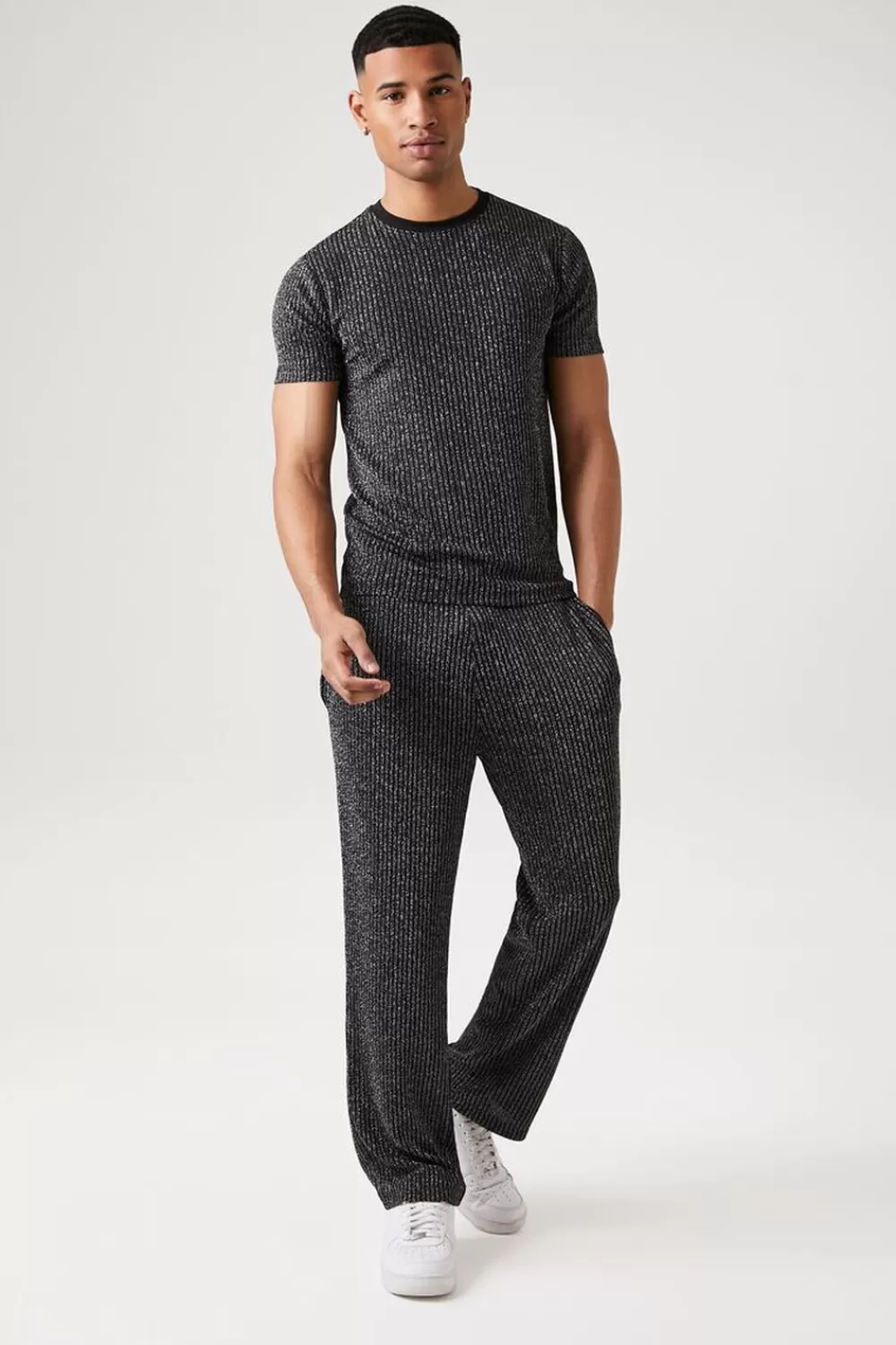 Matching Sets>Forever 21 Lurex Ribbed Trousers Black/Silver