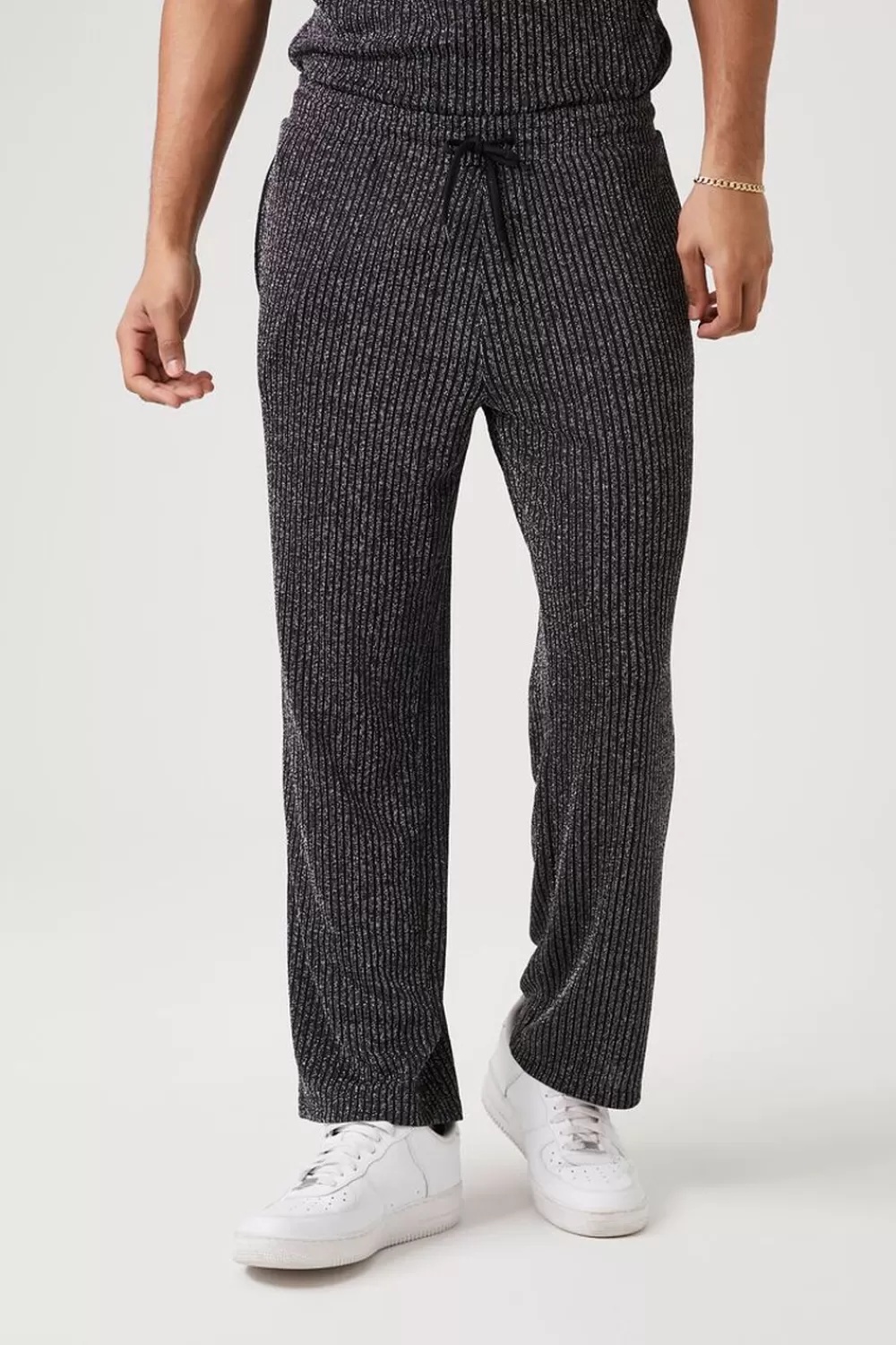 Matching Sets>Forever 21 Lurex Ribbed Trousers Black/Silver