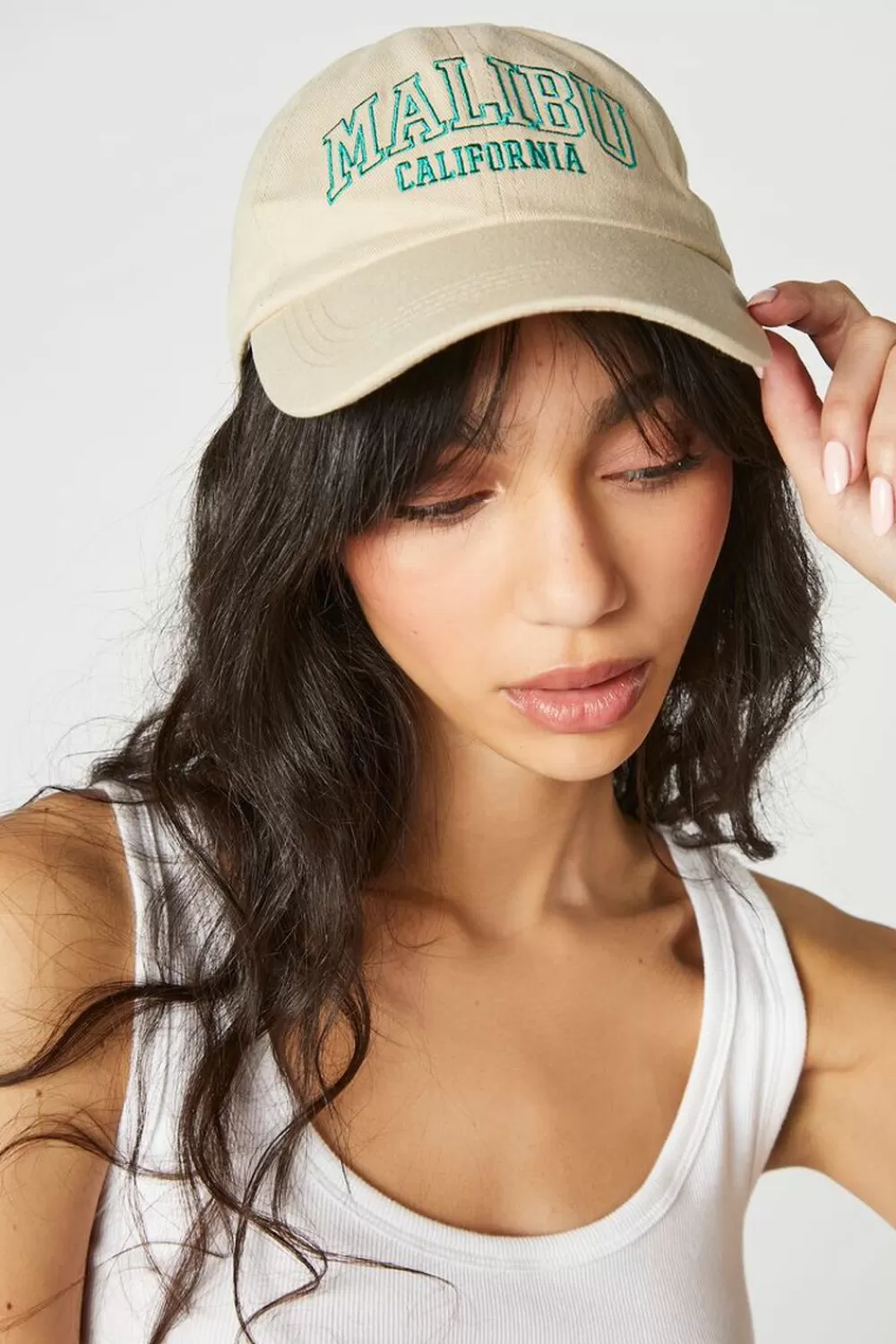 Hats + Beanies>Forever 21 Malibu Embroidered Baseball Cap Tan/Green