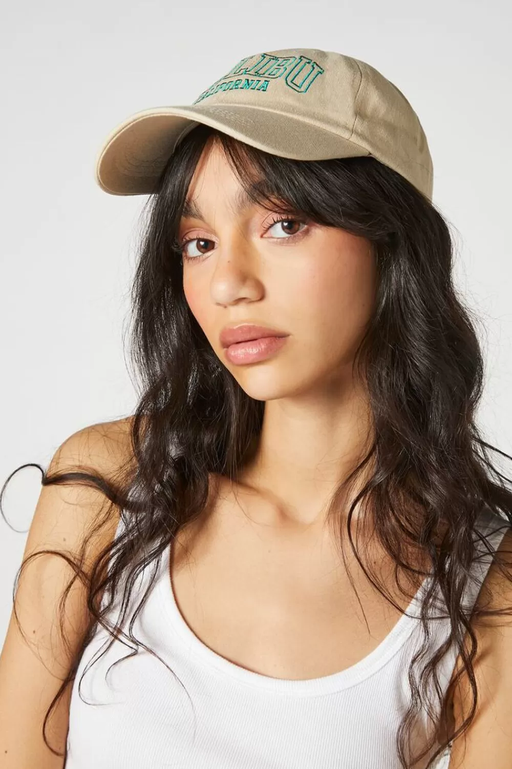 Hats + Beanies>Forever 21 Malibu Embroidered Baseball Cap Tan/Green
