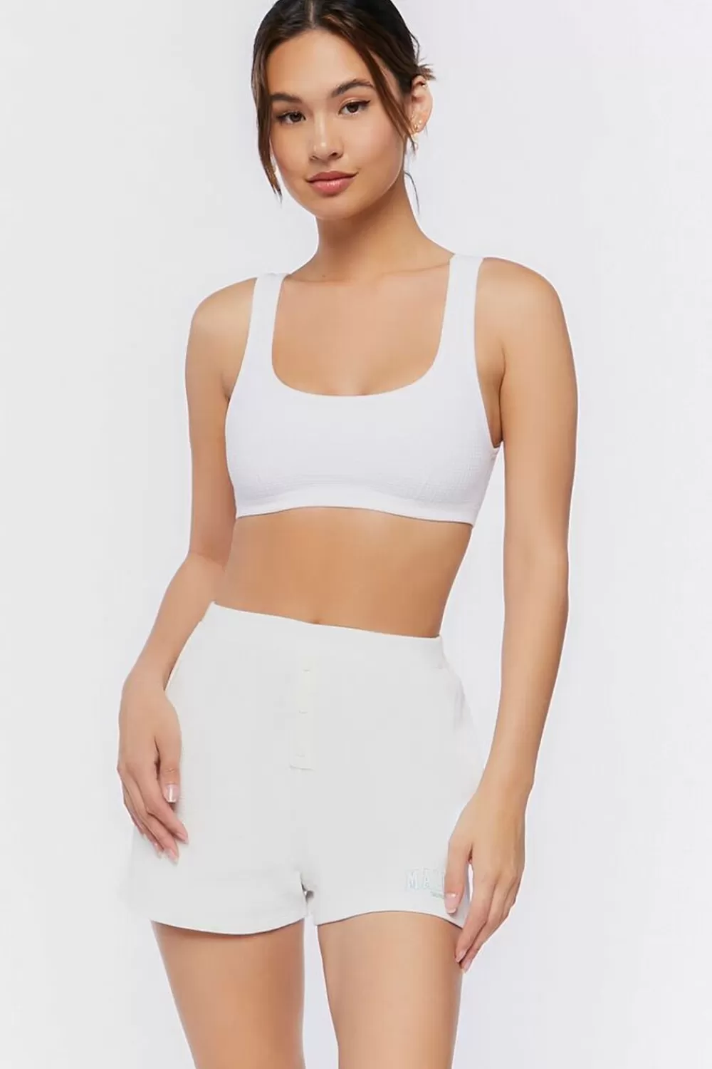 Bottoms>Forever 21 Malibu Graphic High-Rise Sweatshorts White/Green