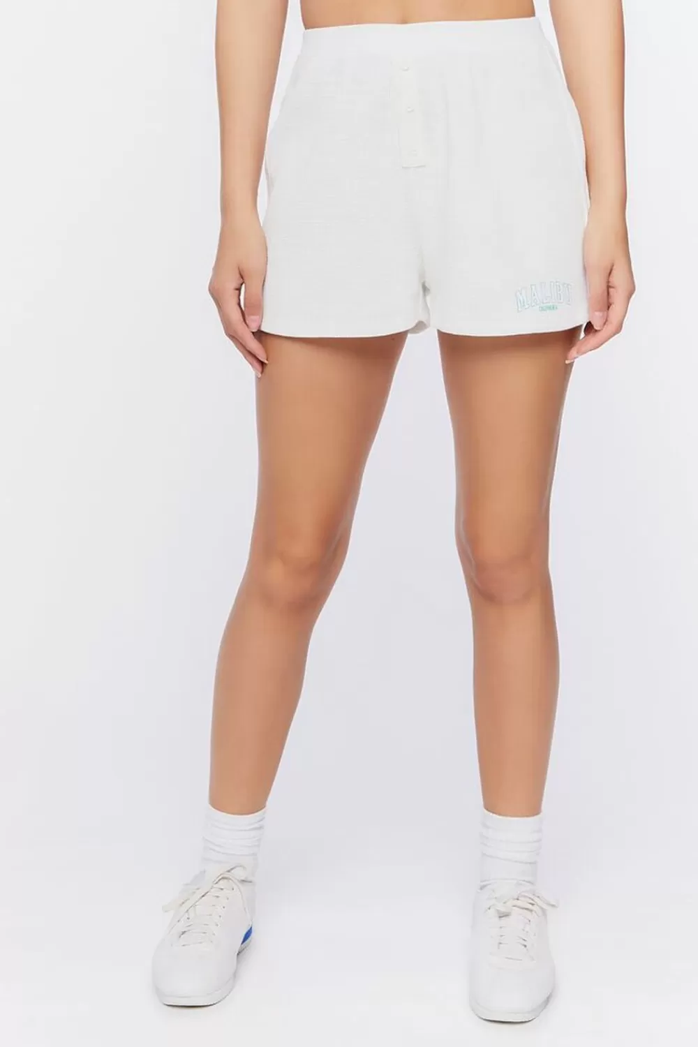 Bottoms>Forever 21 Malibu Graphic High-Rise Sweatshorts White/Green