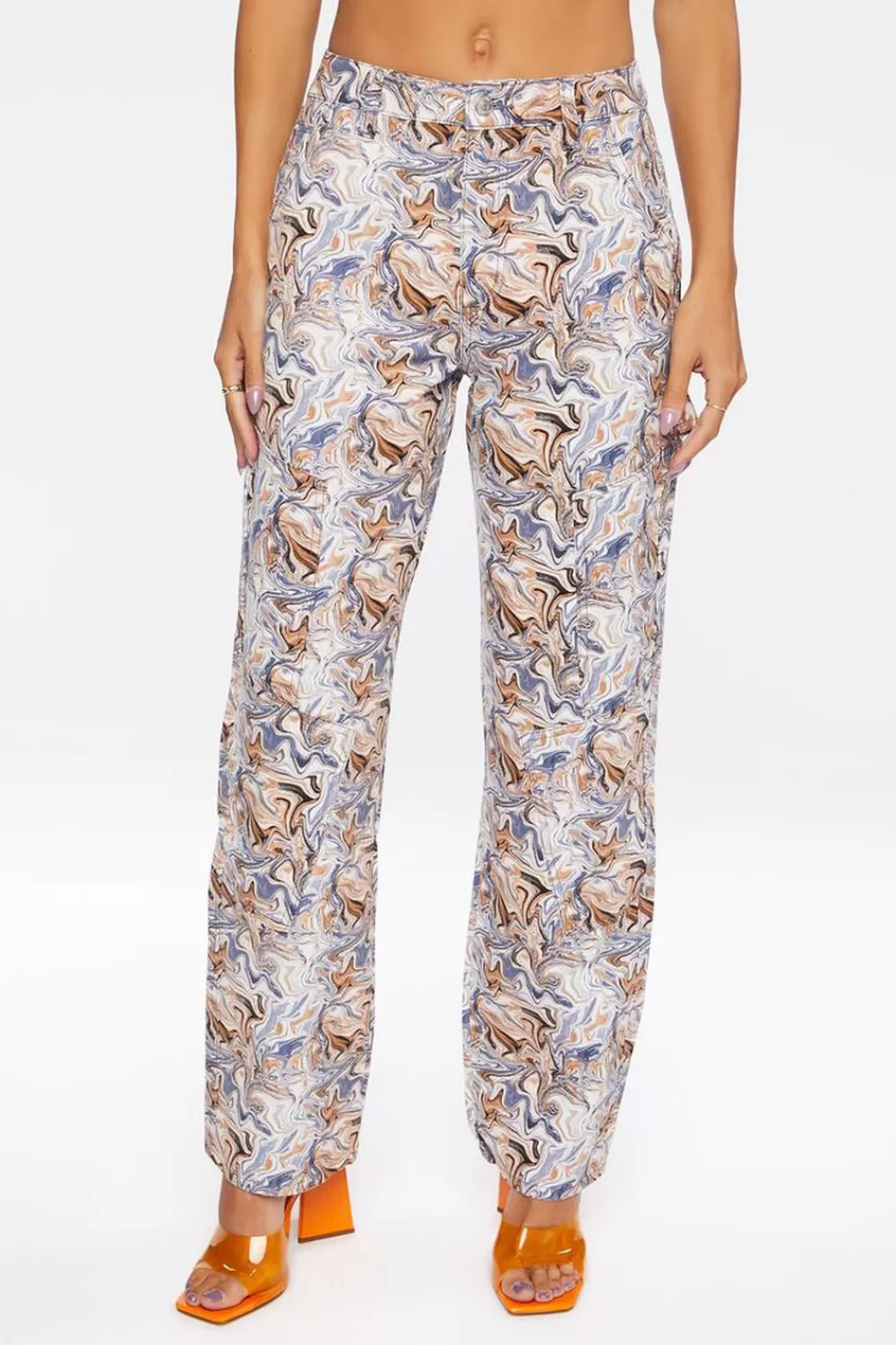 Bottoms>Forever 21 Marble Print Canvas Pants Taupe/Multi