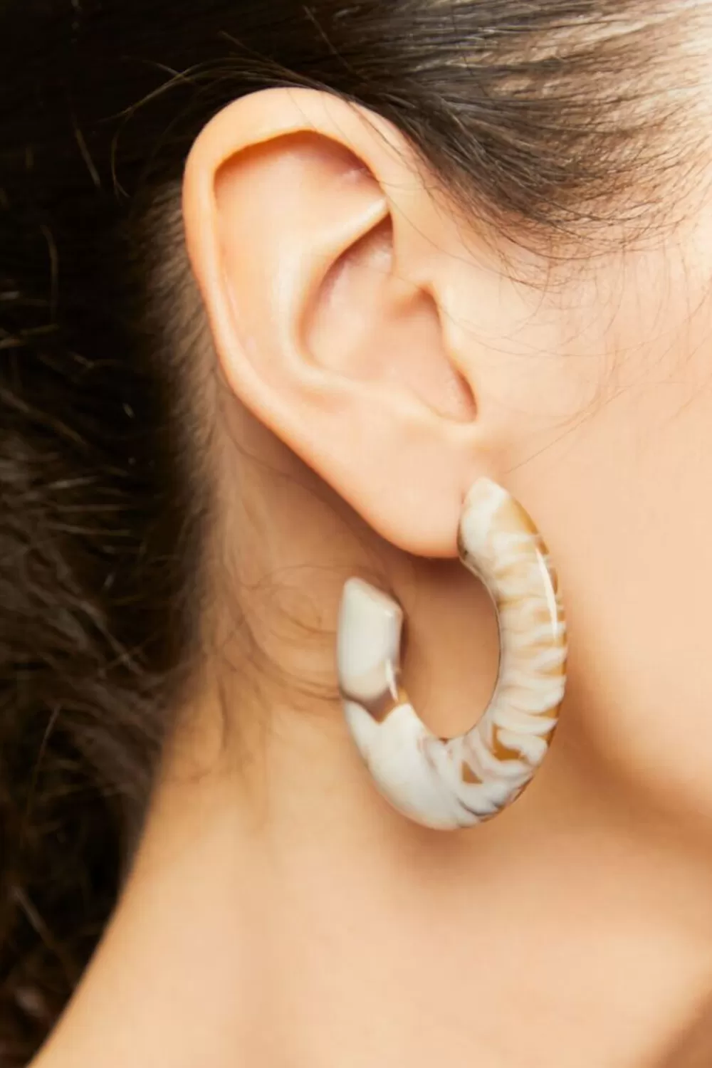 Earrings>Forever 21 Marbled Wide-Band Hoop Earrings Beige