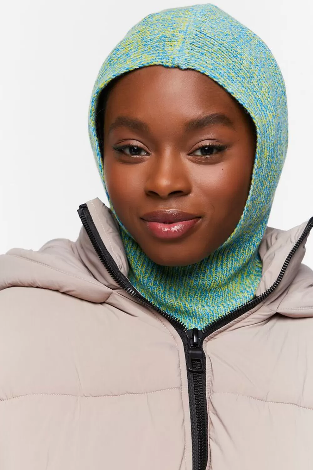 Hats + Beanies>Forever 21 Marled Balaclava Hood Blue/Green