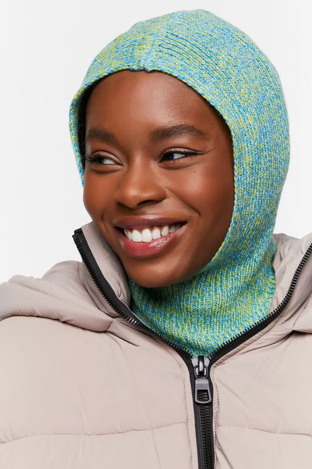Hats + Beanies>Forever 21 Marled Balaclava Hood Blue/Green