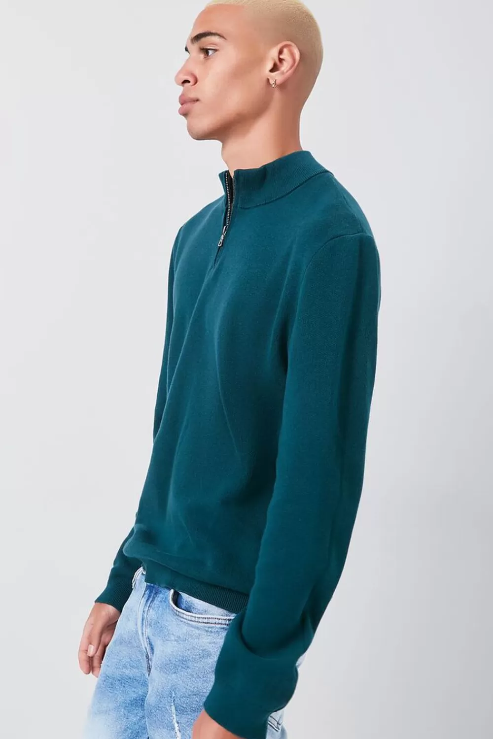 Hoodies + Sweatshirts>Forever 21 Marled Knit Half-Zip Sweater Green