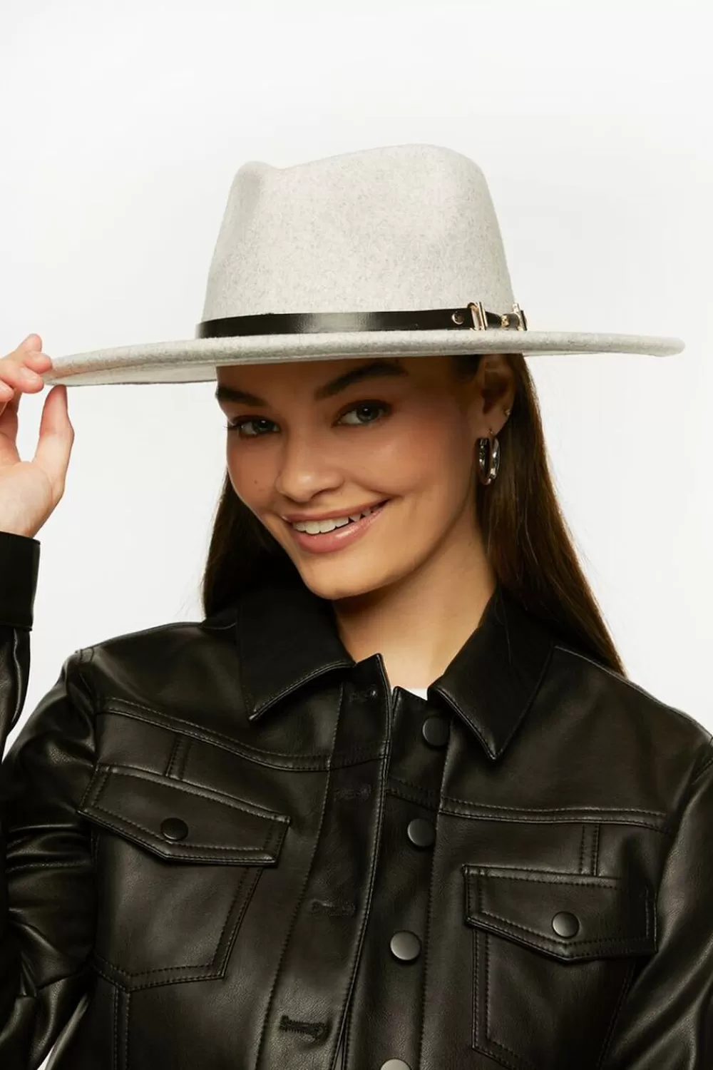Hats + Beanies>Forever 21 Marled Wide-Brim Fedora Hat Grey/Black