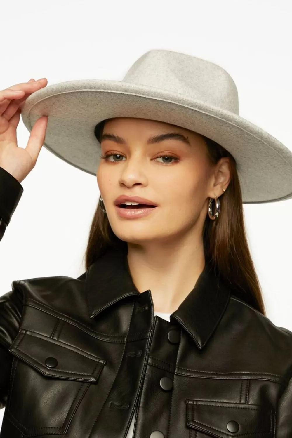Hats + Beanies>Forever 21 Marled Wide-Brim Fedora Hat Grey/Black