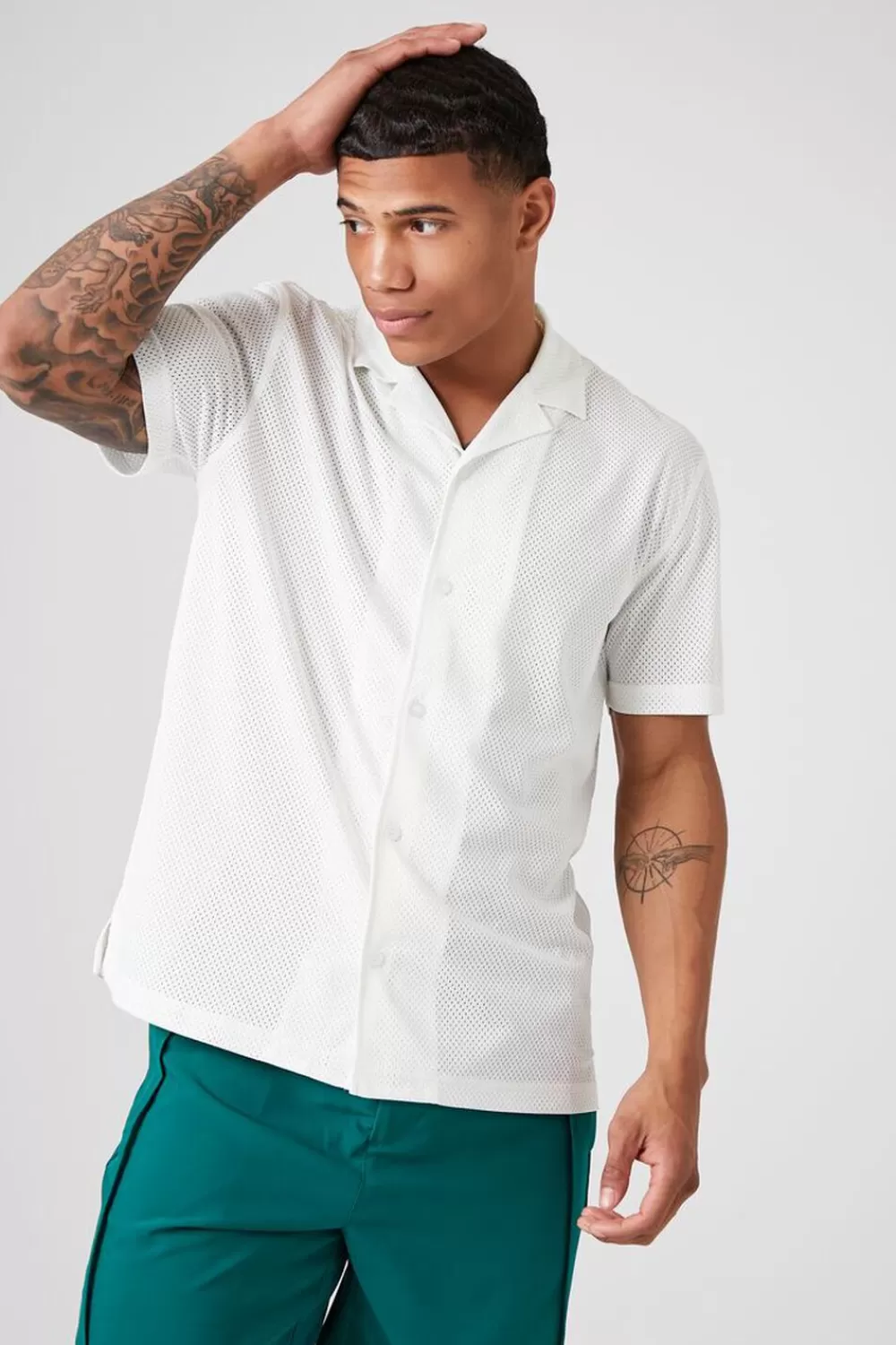Shirts>Forever 21 Mesh Cuban Collar Shirt White