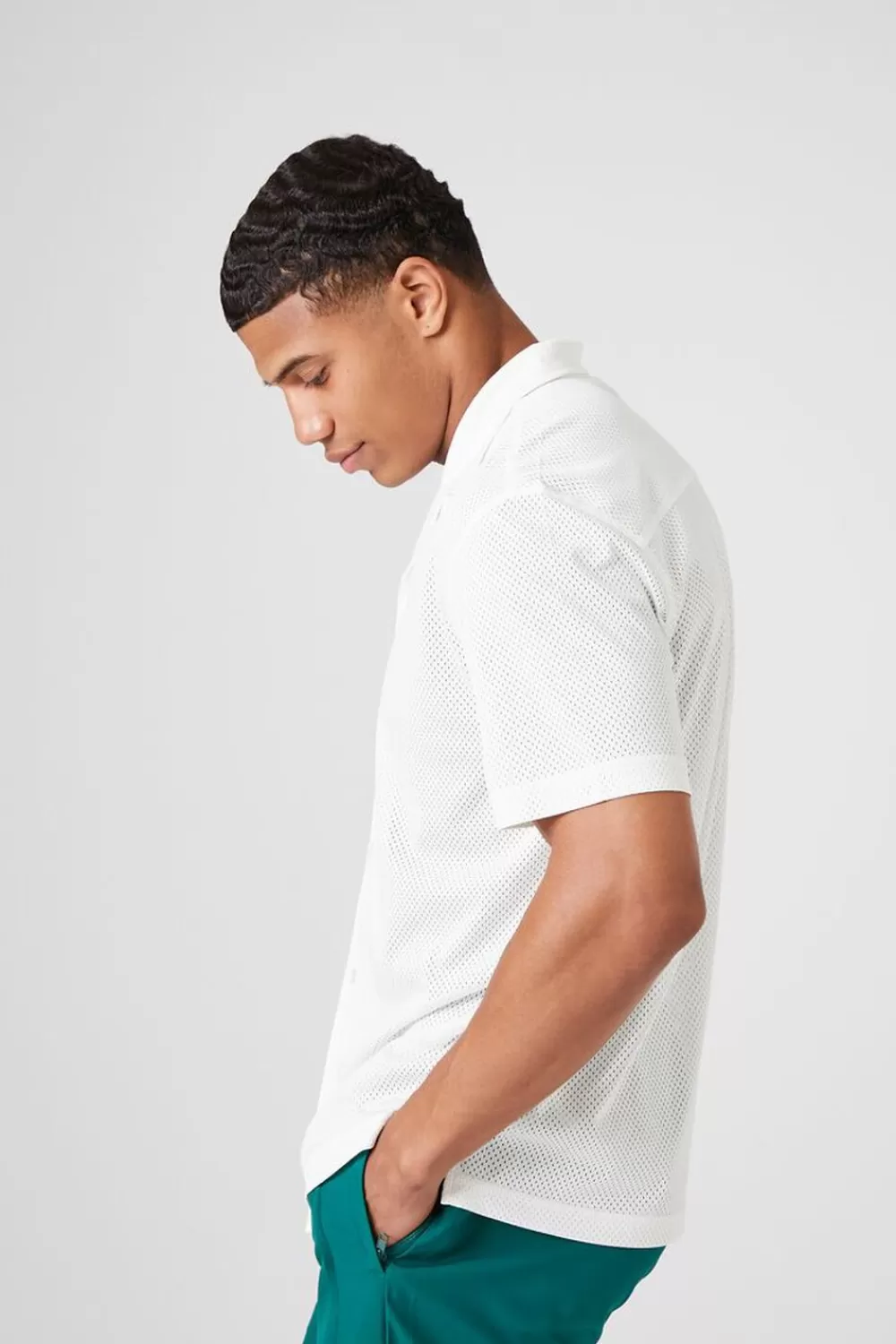 Shirts>Forever 21 Mesh Cuban Collar Shirt White
