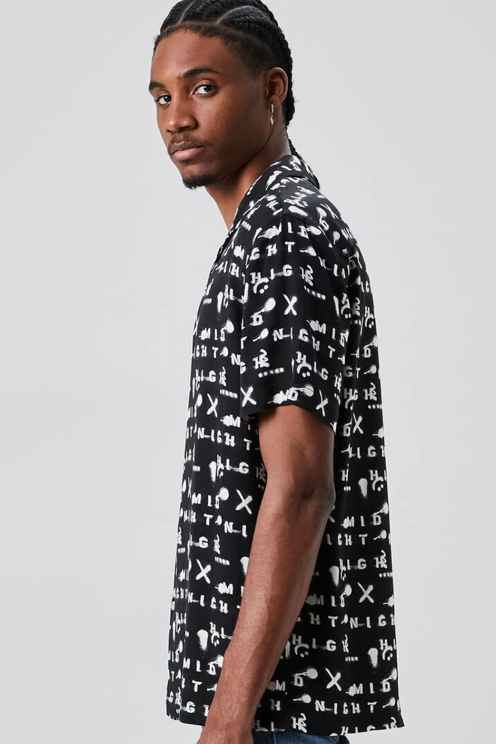 Shirts>Forever 21 Midnight Print Buttoned Shirt Black/White