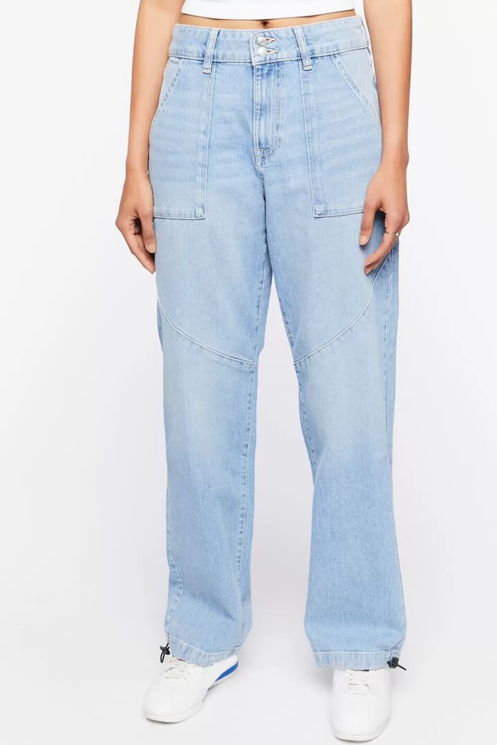 Bottoms>Forever 21 Mid-Rise Denim Joggers Light Denim
