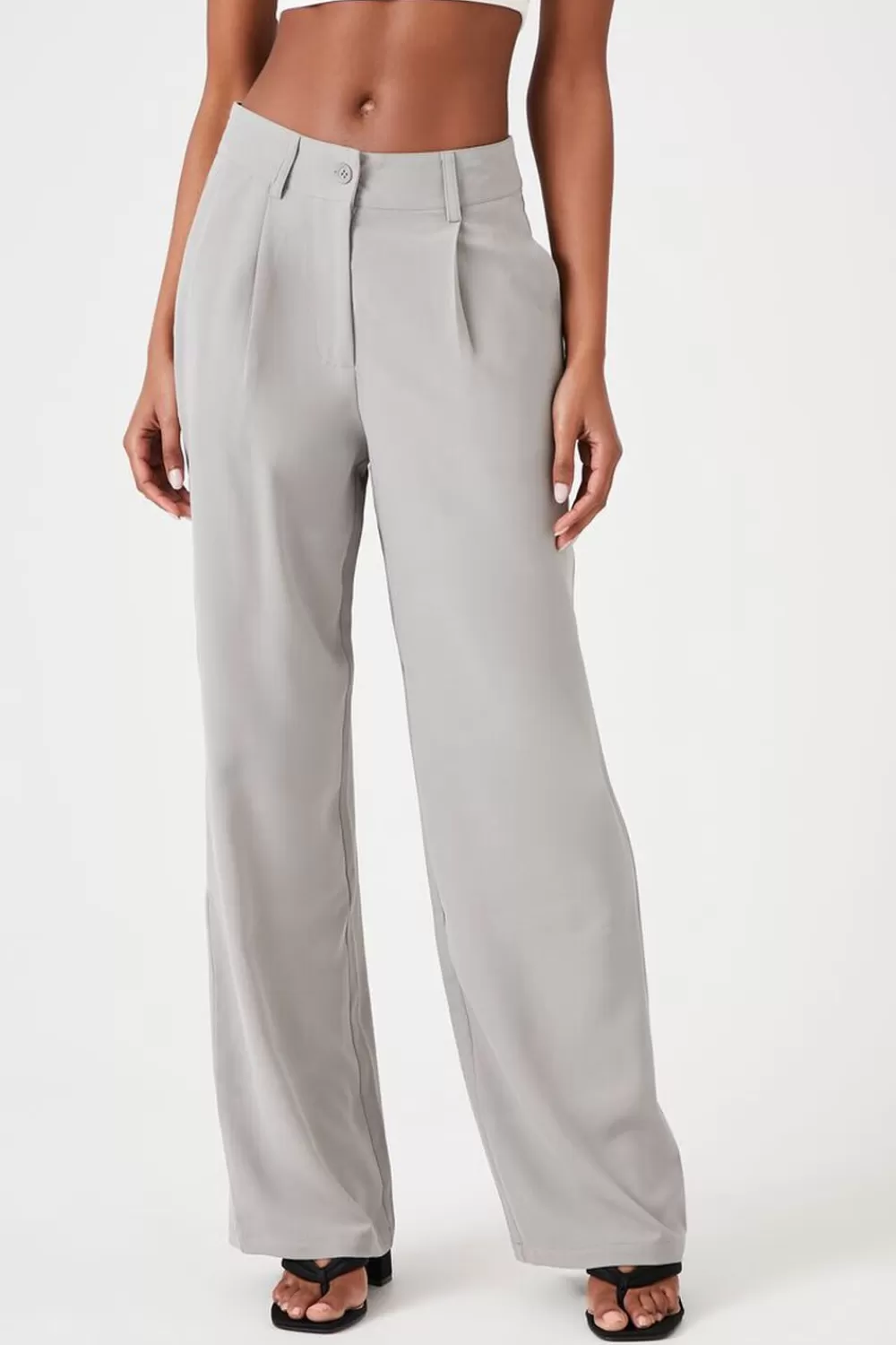 Bottoms>Forever 21 Mid-Rise Wide-Leg Pants Grey