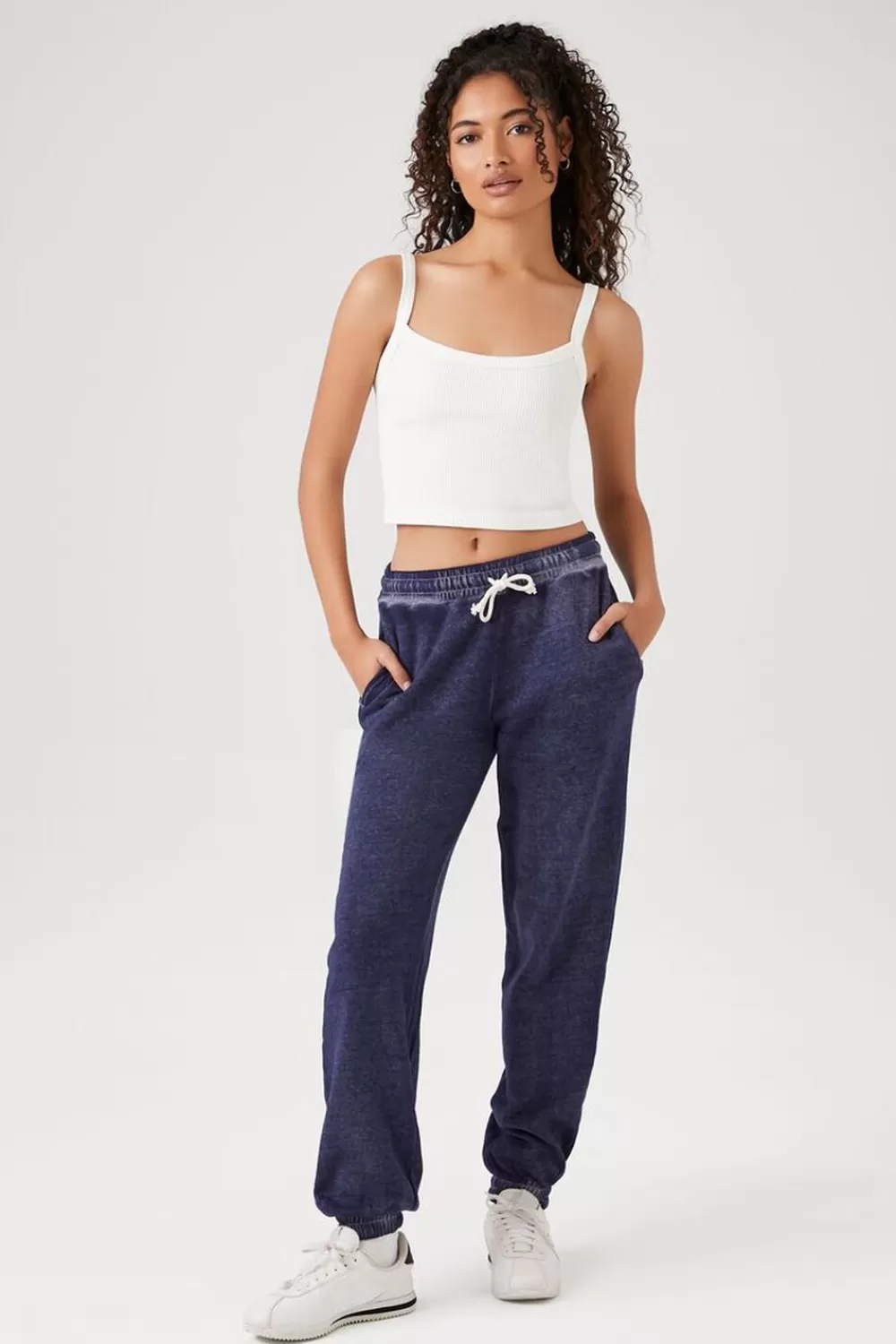 Bottoms>Forever 21 Mineral Wash Drawstring Joggers Navy