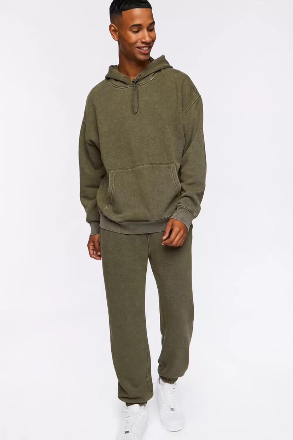 Bottoms>Forever 21 Mineral Wash Drawstring Joggers Olive