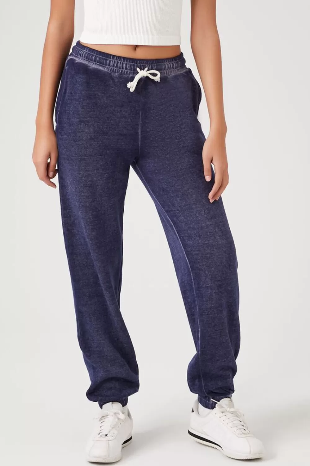 Bottoms>Forever 21 Mineral Wash Drawstring Joggers Navy