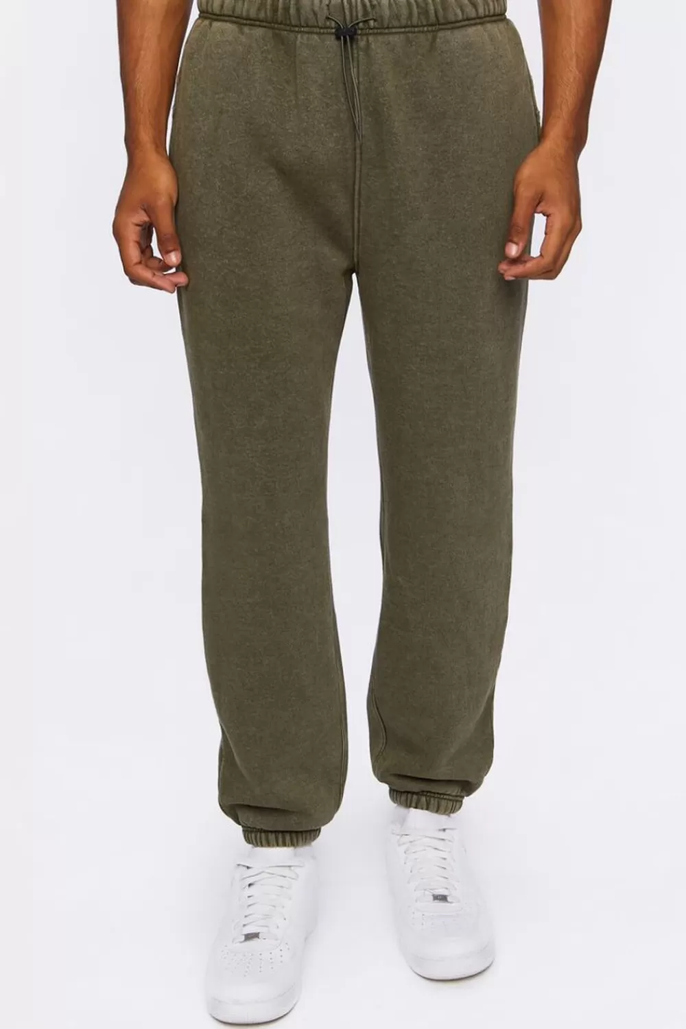 Bottoms>Forever 21 Mineral Wash Drawstring Joggers Olive
