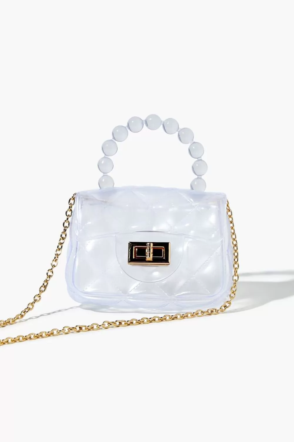 Bags + Backpacks>Forever 21 Mini Transparent Quilted Crossbody Bag Clear