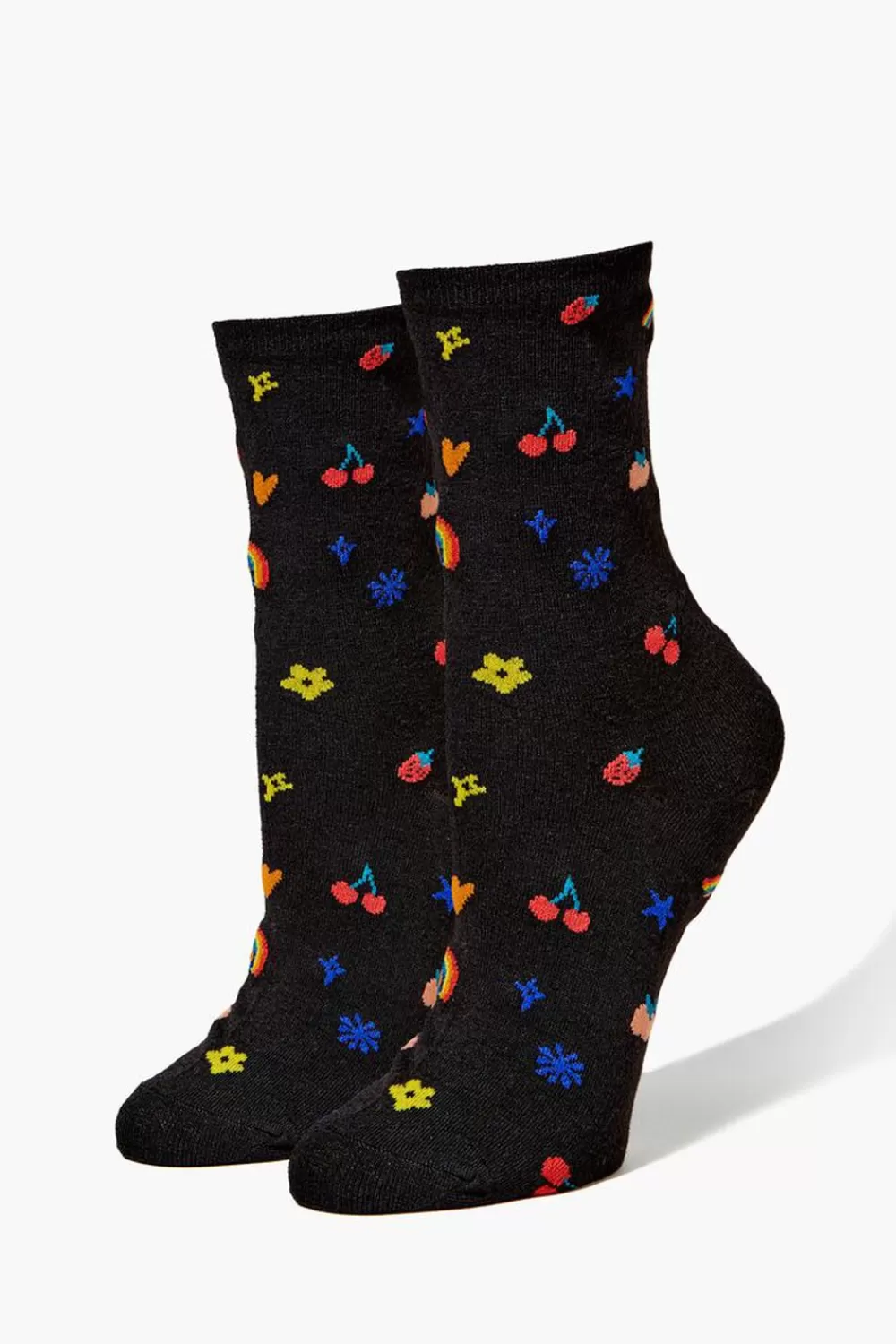 Socks + Tights>Forever 21 Mixed Print Crew Socks Black/Multi