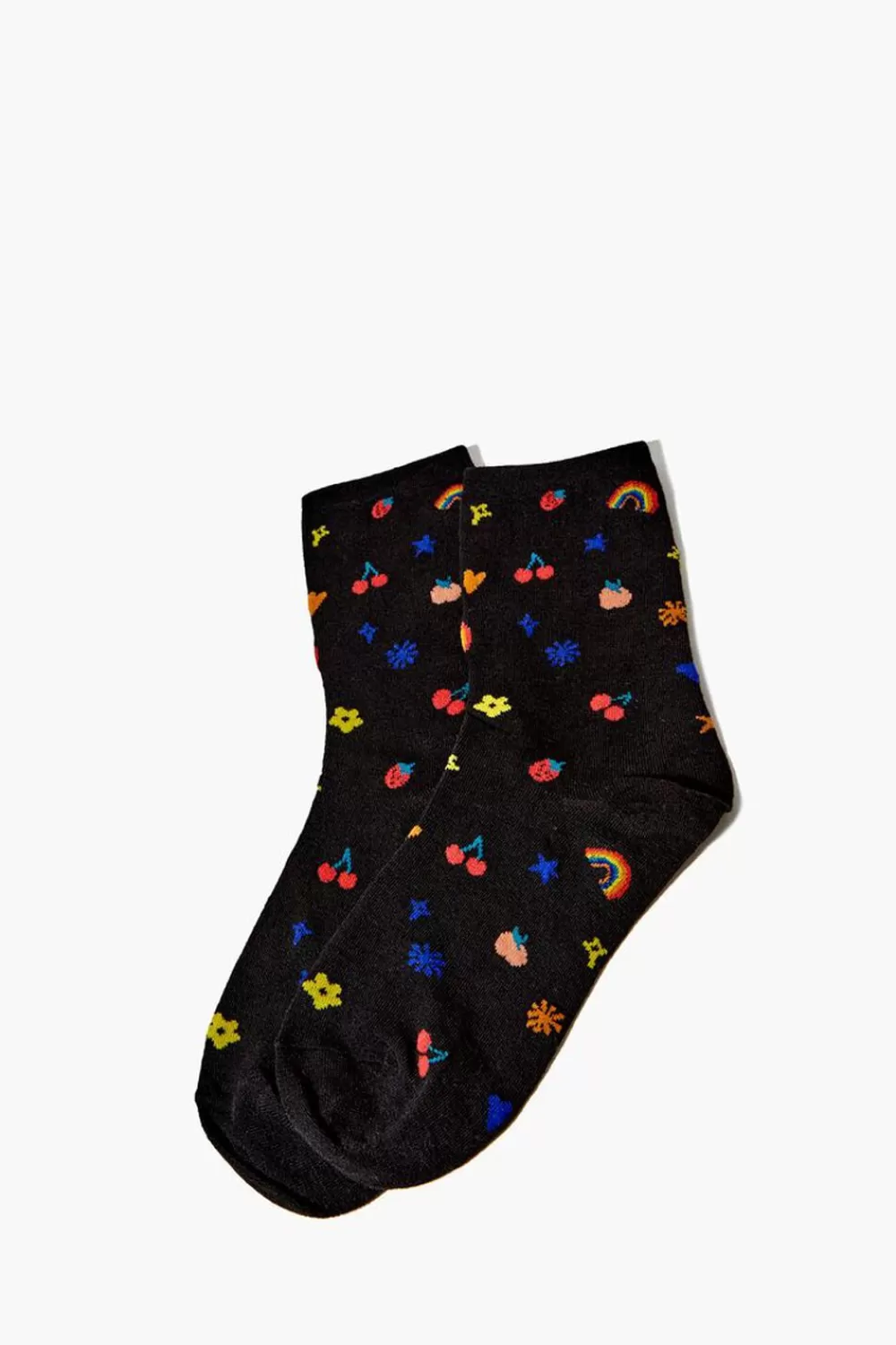 Socks + Tights>Forever 21 Mixed Print Crew Socks Black/Multi