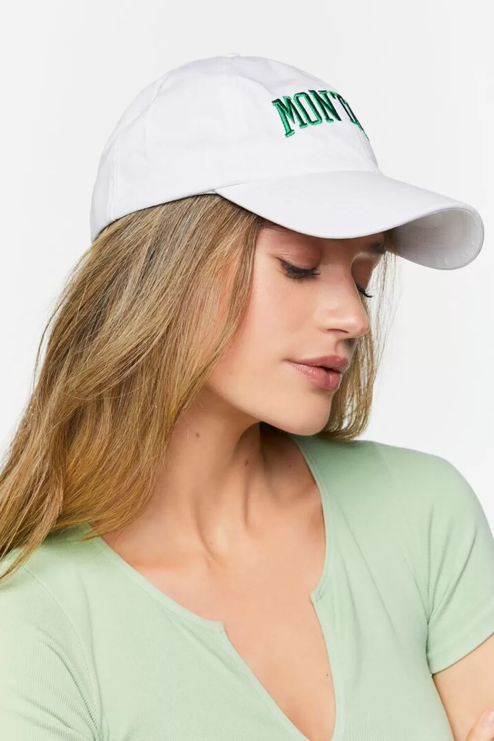 Hats + Beanies>Forever 21 Montauk Embroidered Baseball Cap White/Green