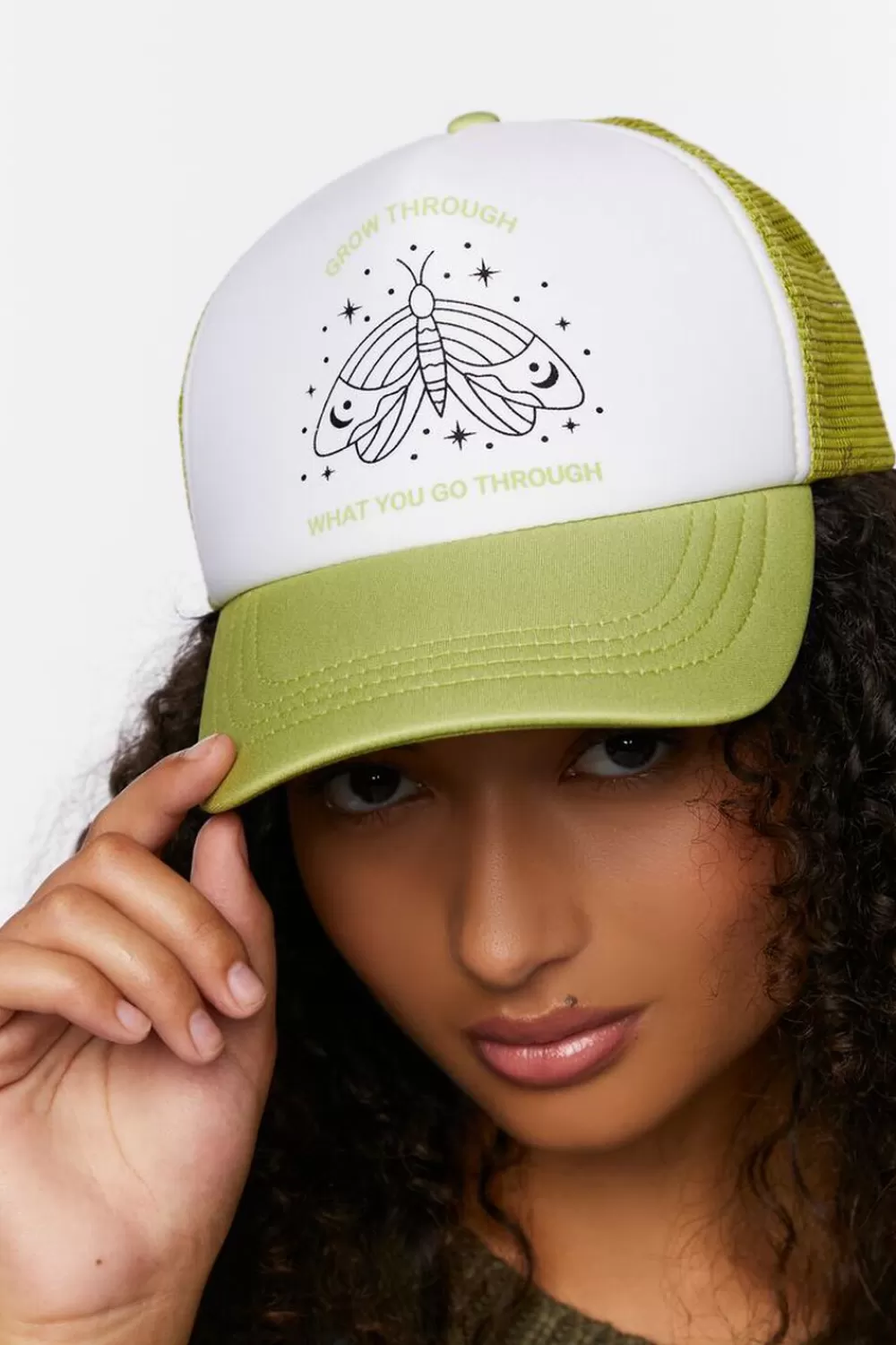 Hats + Beanies>Forever 21 Moth Graphic Trucker Hat Green/Multi